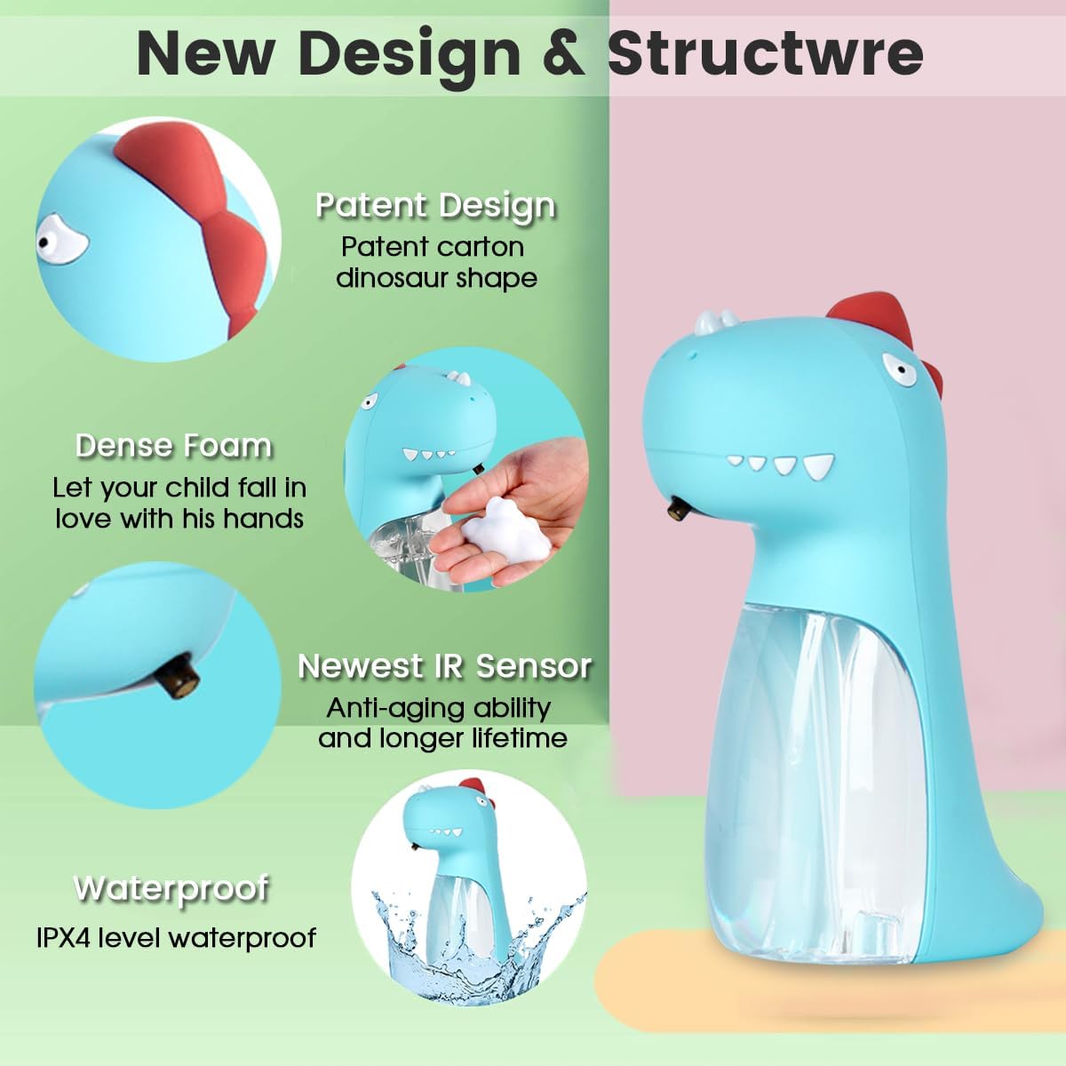 Dinosaur Shaped Automatic Foaming Soap Dispenser for Kids BIOhazy