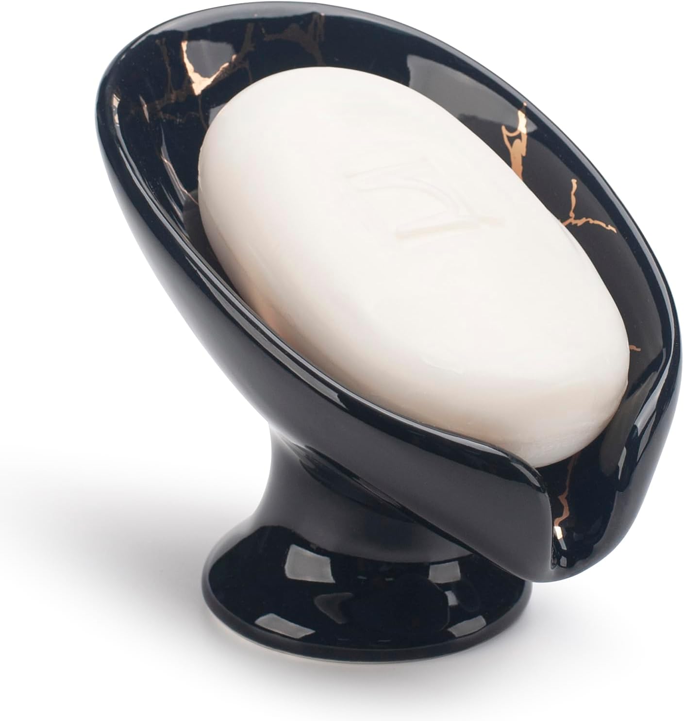 CERITA - Leaf-Shape Ceramic Soap Dish Self-Draining Modern Design Black