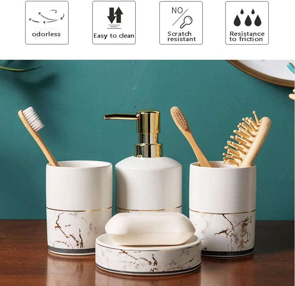 Elegant Marble Soap Dispenser Set - 4-Piece bathroom Set 300ml Capacity