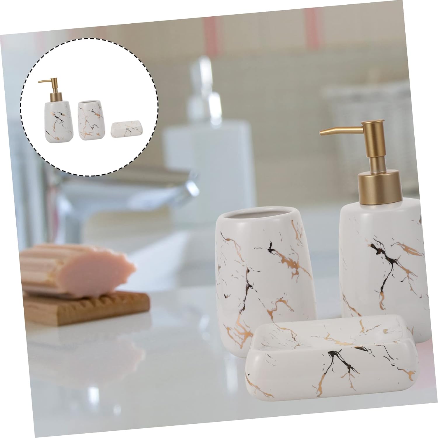 ABOOFAN 3-Piece Marble Soap Dispenser