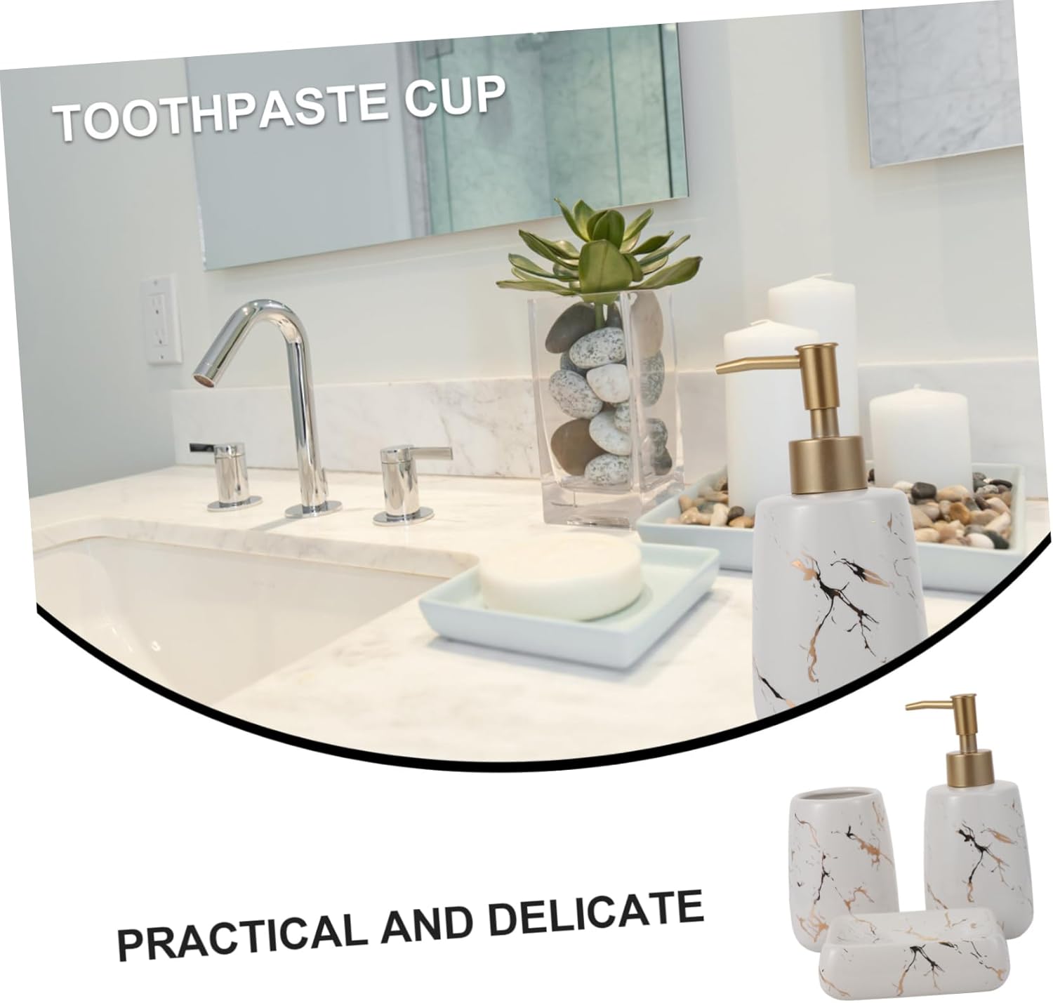 ABOOFAN 3-Piece Marble Soap Dispenser