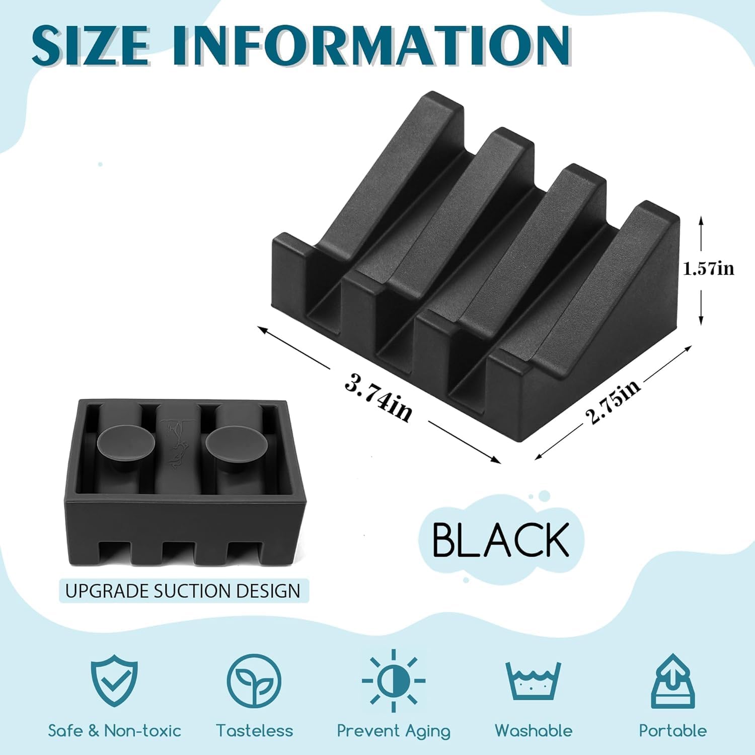 MRBULLOCK Amaza Silicone Soap Dish for Bar Soaps Self Draining Durable Black