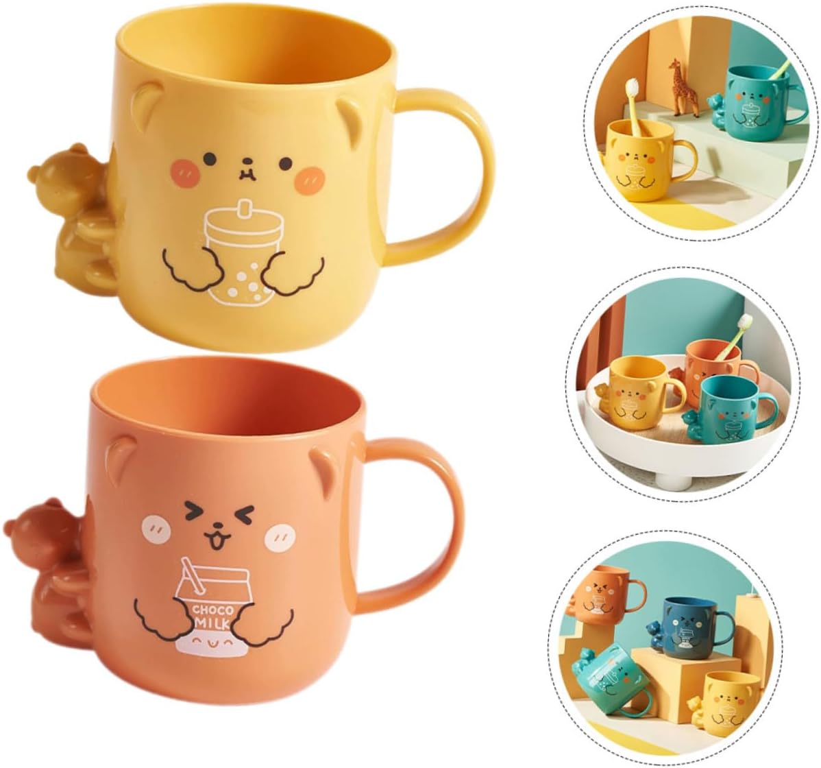 Unbreakable 3D Bathroom Brushing Mugs - Cute Plastic Coffee Cups Hohopeti