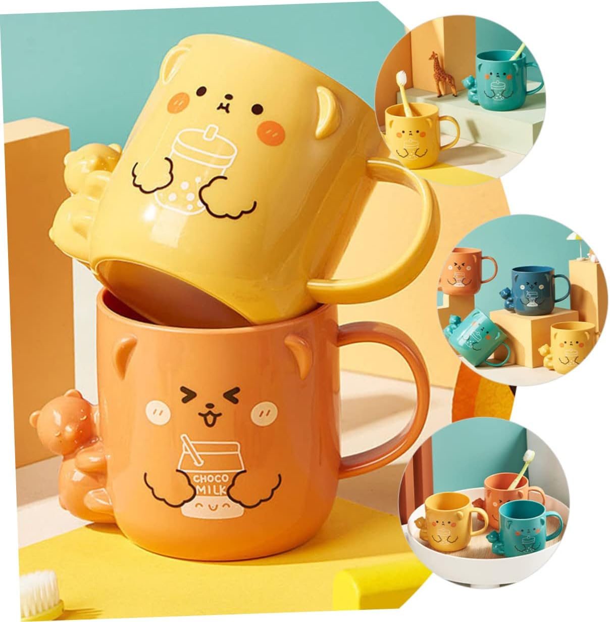 Unbreakable 3D Bathroom Brushing Mugs - Cute Plastic Coffee Cups Hohopeti