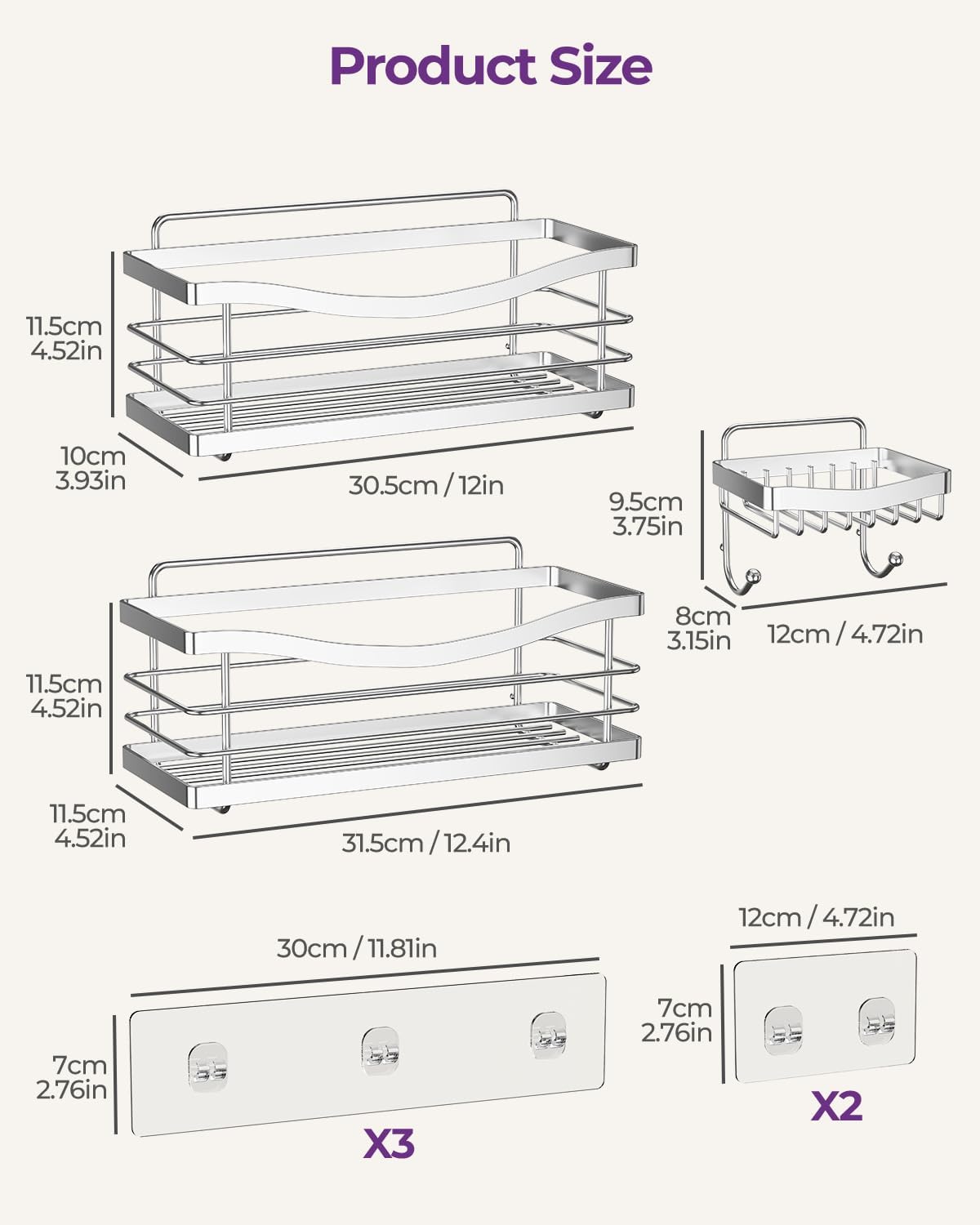 ODesign 3-Piece Rust-Proof Shower Caddy