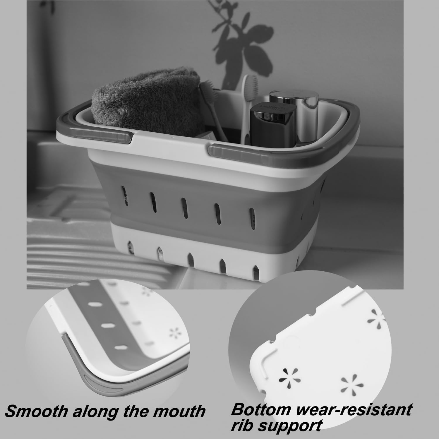 MINDFARGE Portable Folding Plastic Bath Caddy with Handle Blue
