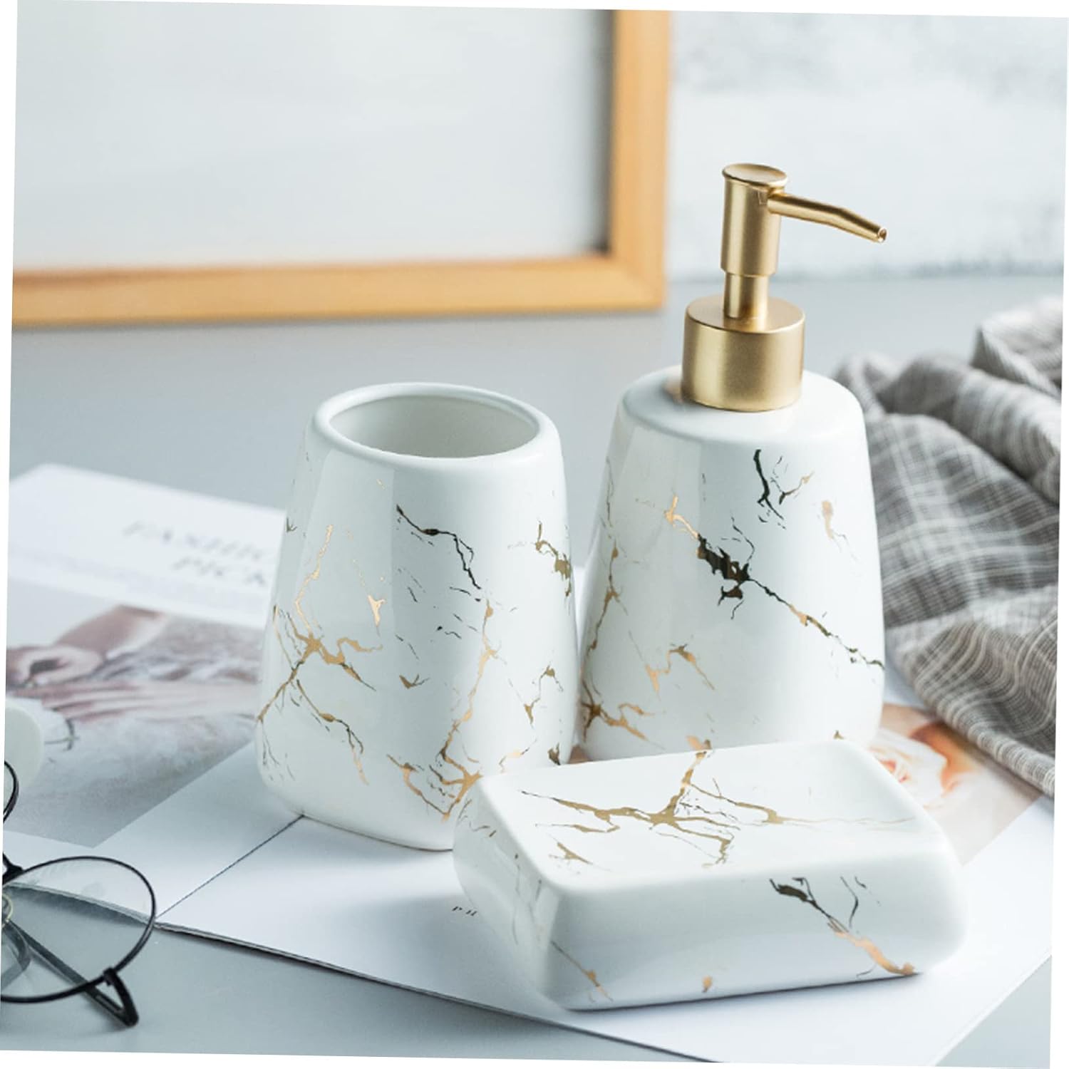 ABOOFAN 3-Piece Marble Soap Dispenser