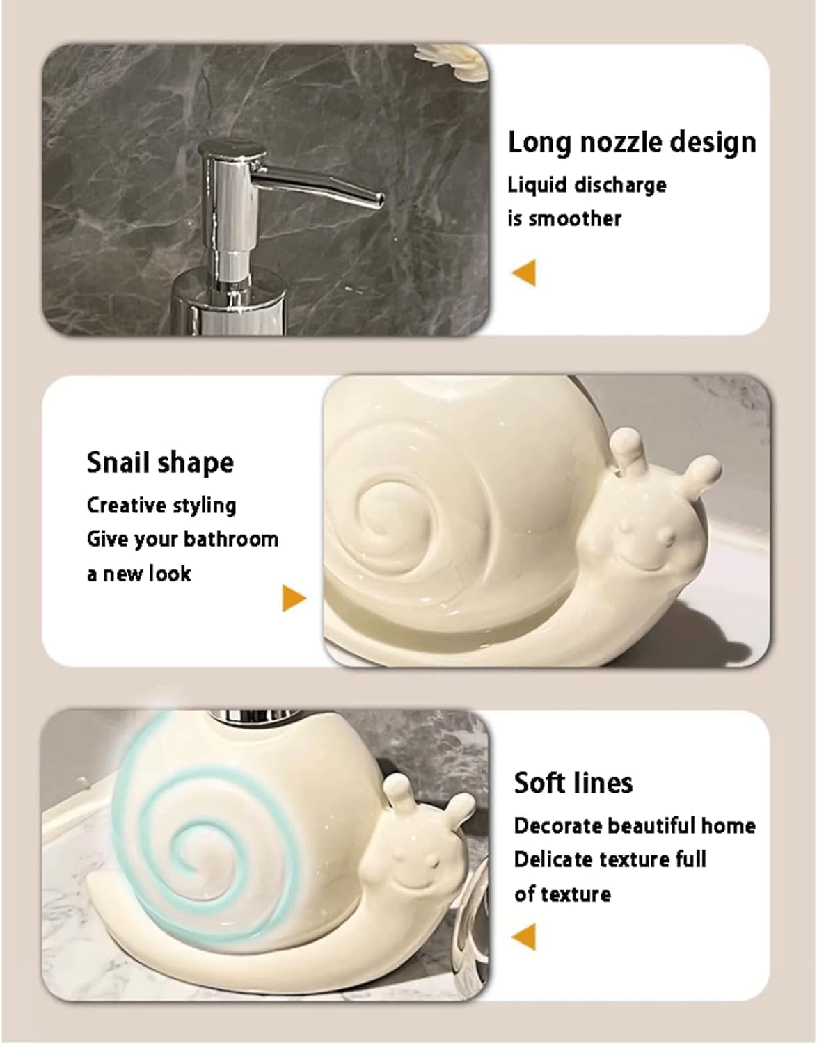 Liquid Cute Snail Shape Soap Dispenser Ceramic Dispenser Refillable Lotion Dispenser