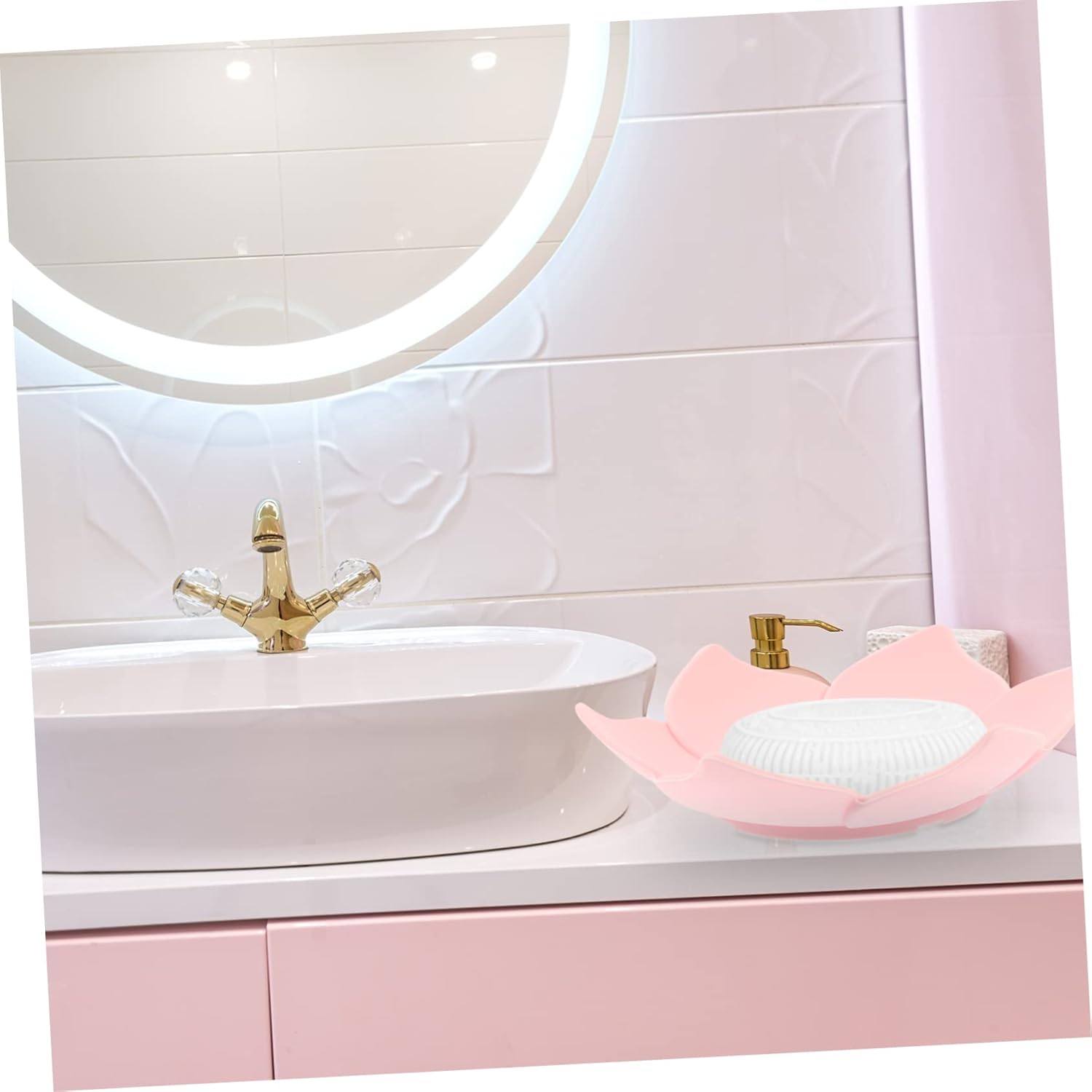 2 Pack Pink Floral Silicone Soap Dish Organizer