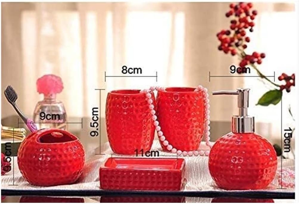 Elegant Red 5-Piece Bath Set with Retro-Modern Design