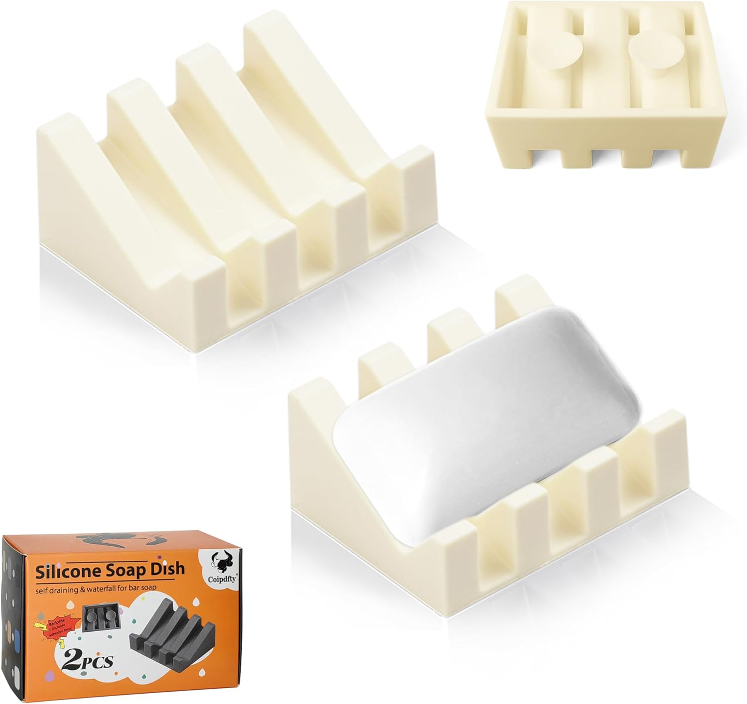 Upgrade Suction Silicone Shower Soap Dishes wSelf-Draining