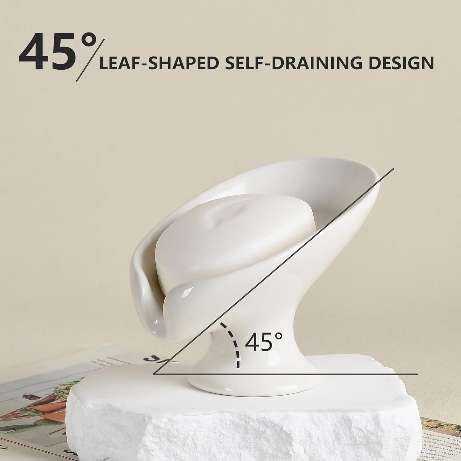 Self-Draining Ceramic Soap Dish Cream White by Antiss Home