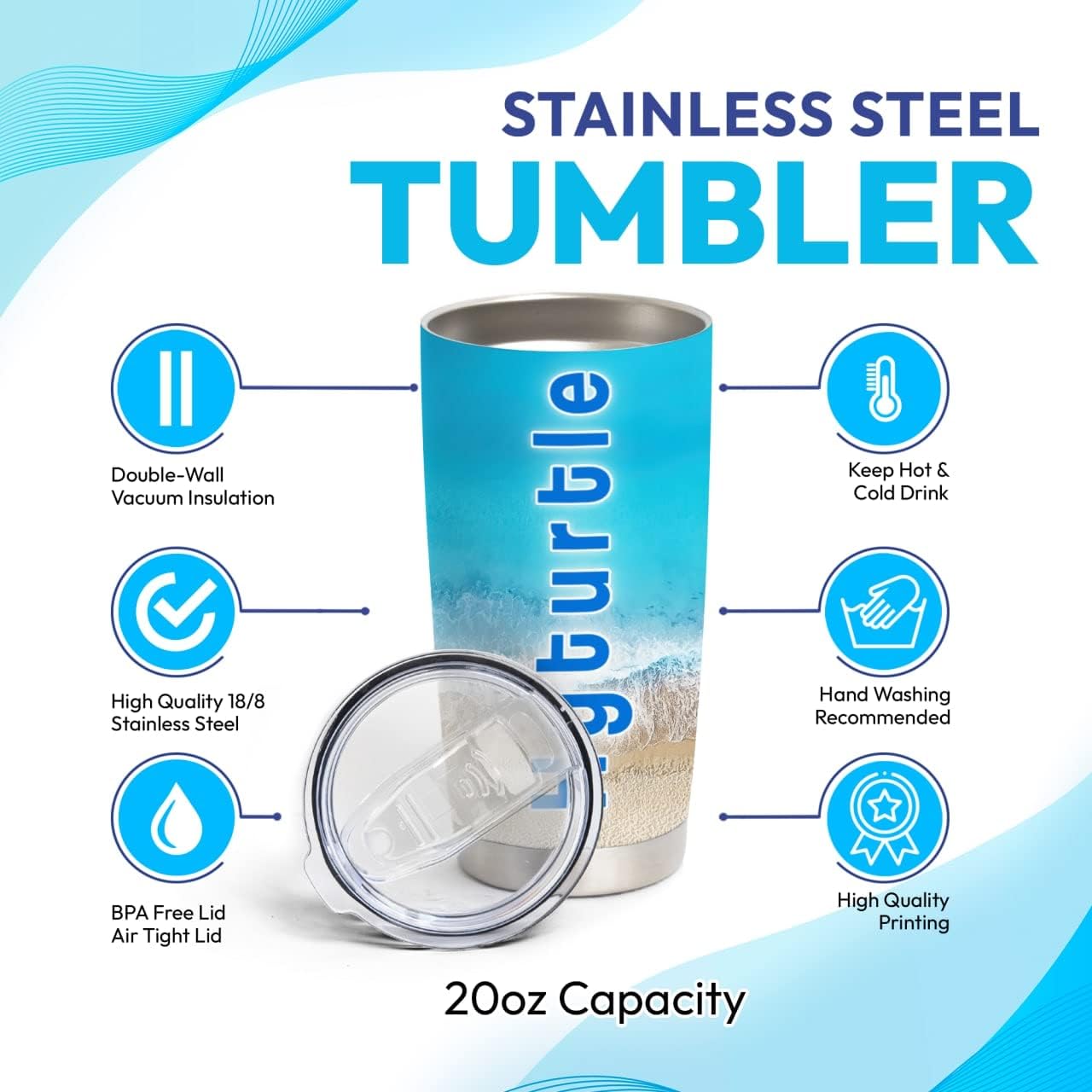 Personalized Stainless Steel Tumbler - Seashell Art Design for Tea Coffee