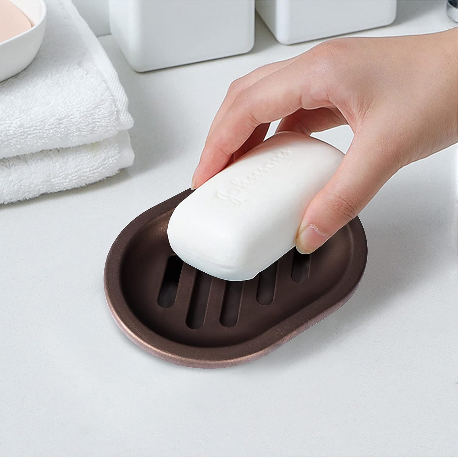 2 Pcs Soap Dish Set - Draining Double Layer Bronze