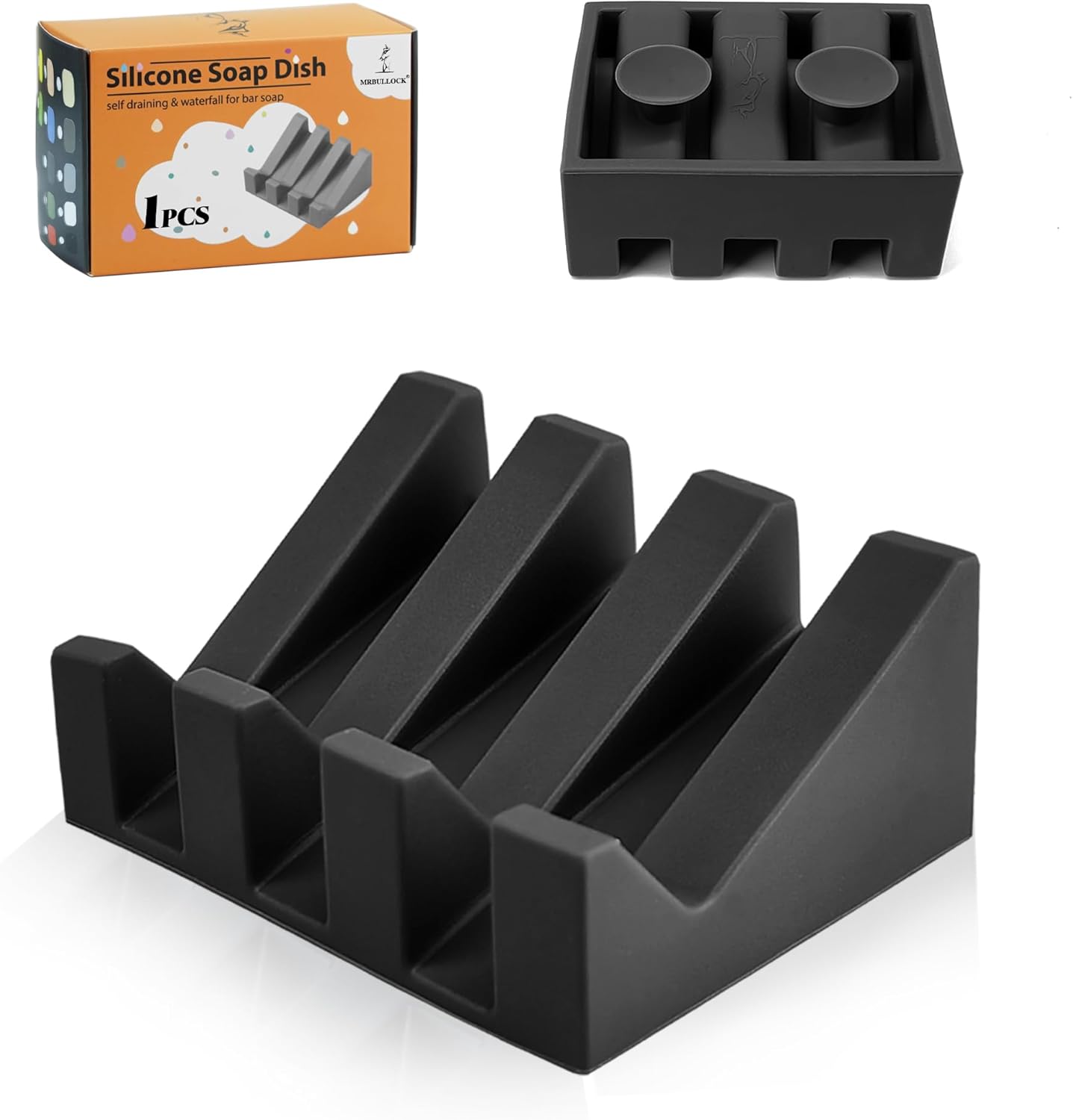 MRBULLOCK Amaza Silicone Soap Dish for Bar Soaps Self Draining Durable Black