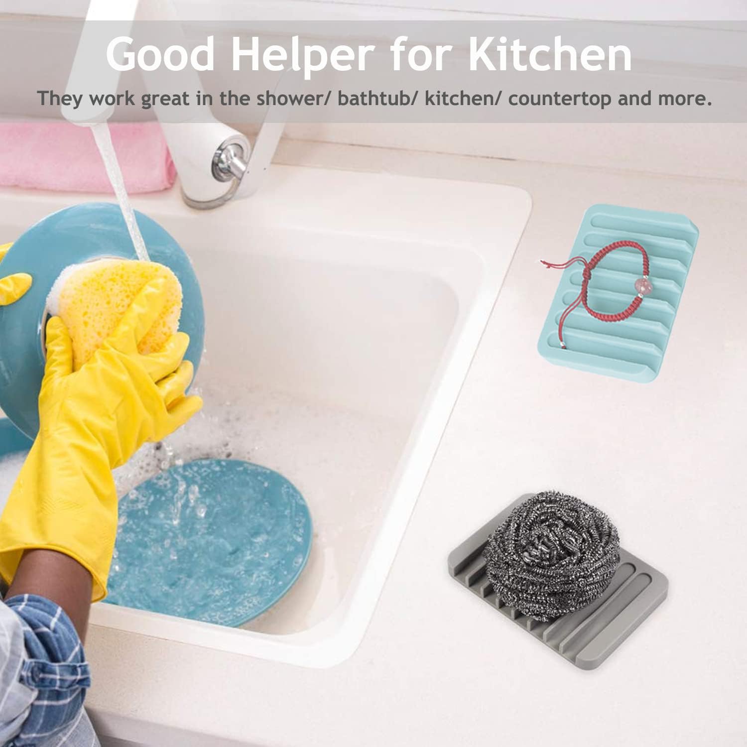 3-Piece Silicone Soap Dishes Self-Draining amp Easy to Clean MODENGKONGJIAN