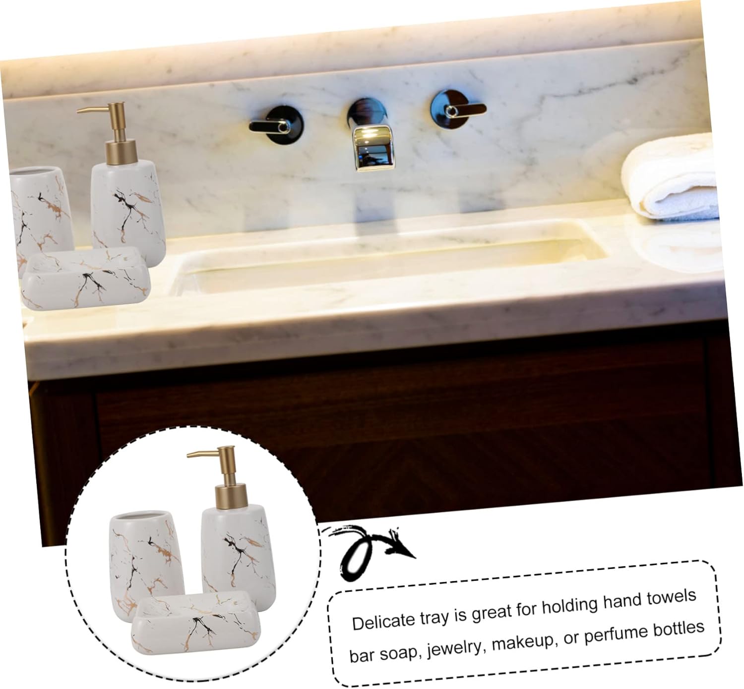 ABOOFAN 3-Piece Marble Soap Dispenser