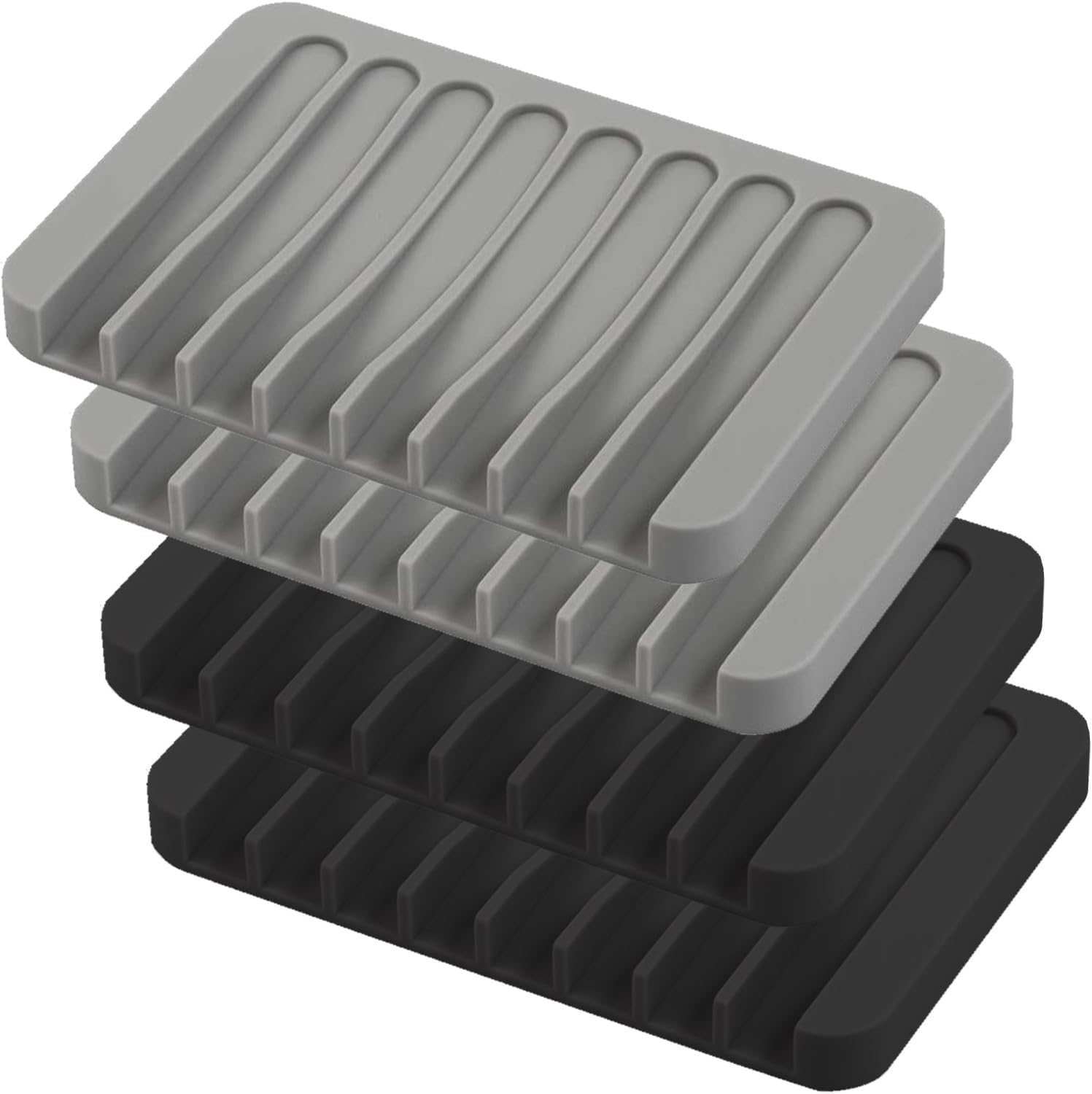 4-Piece Silicone Self-Draining Soap Dishes Extend Life Keep Clean
