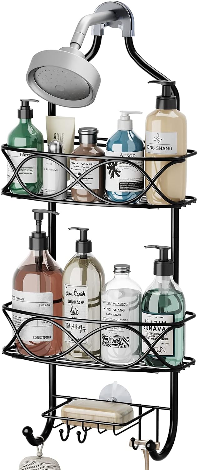 GAOKASE Hanging Shower Organizer Rust-Proof Black Metal
