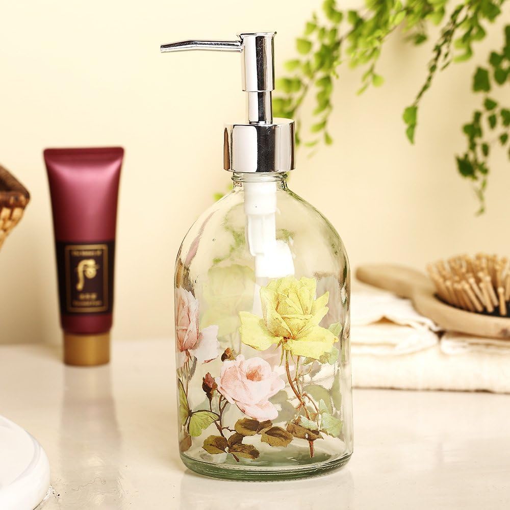 Stylish 17oz Glass soap dispenser with Butterfly