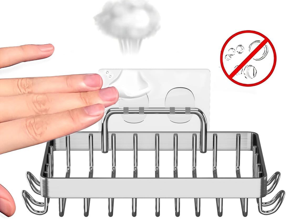 adhesive shower soap holder easy to use 304 stainless steel 4 hooks