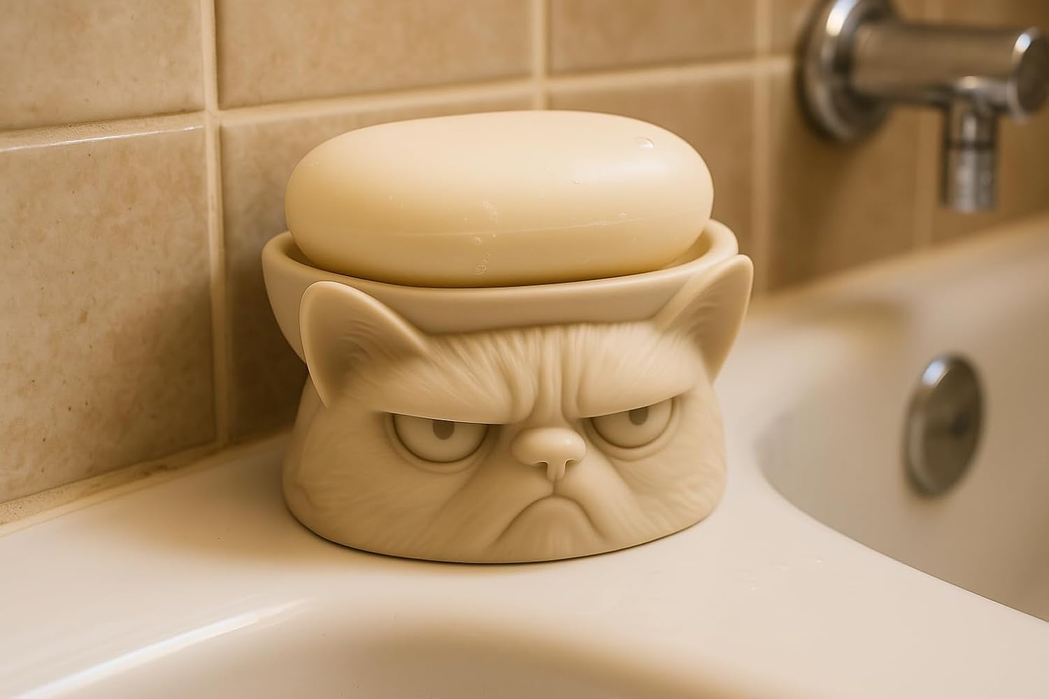 Grumpy Cat Soap Dish with Funny Face