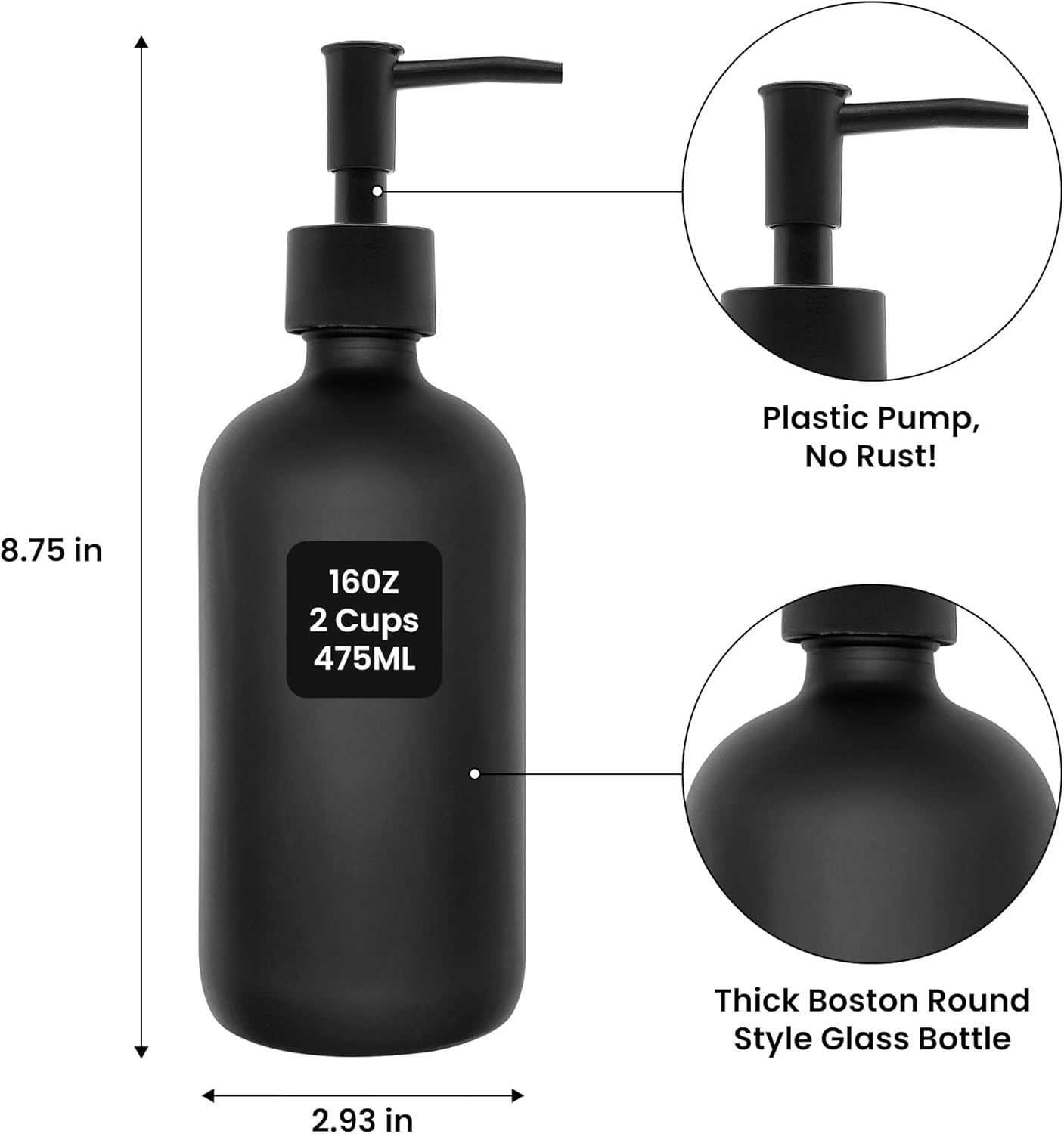 LL Co Glass Soap Dispenser 16 Oz - Black