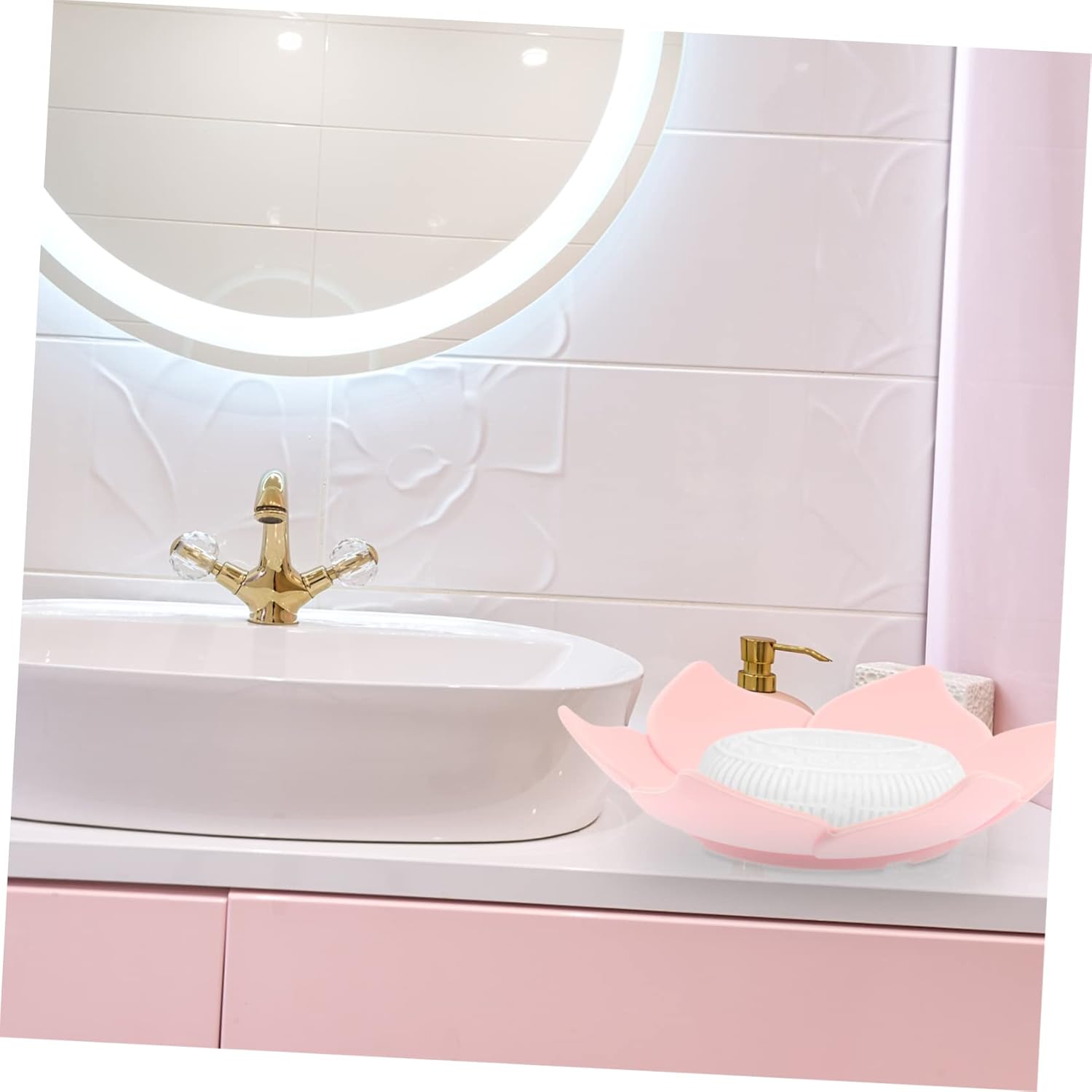Garneck Silicone Soap Dish Flower-Shaped Self-Draining Elevator Bath Organizer