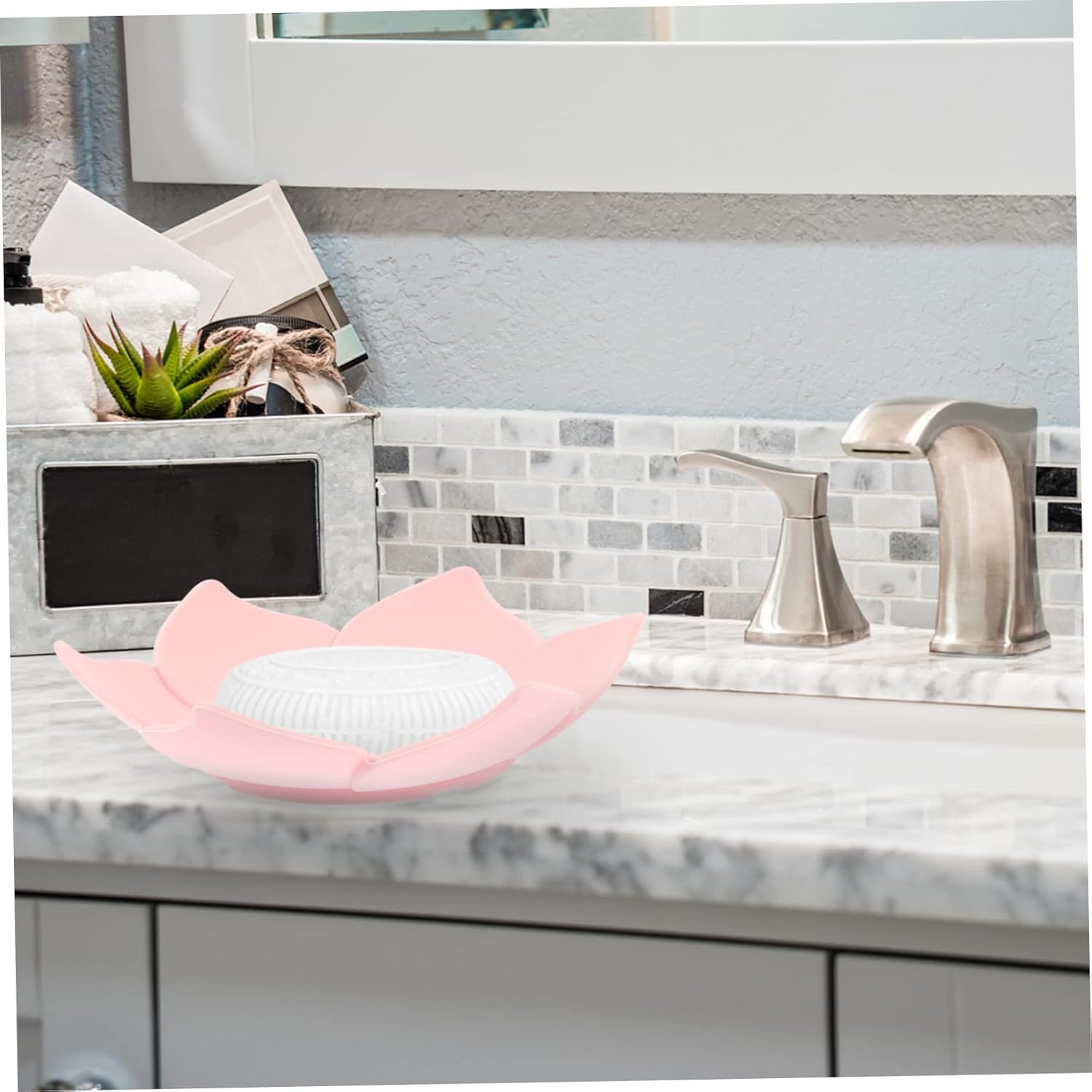 Cabilock 2pc Silicone Soap Dish Holder Pink Floral Bathroom Tray