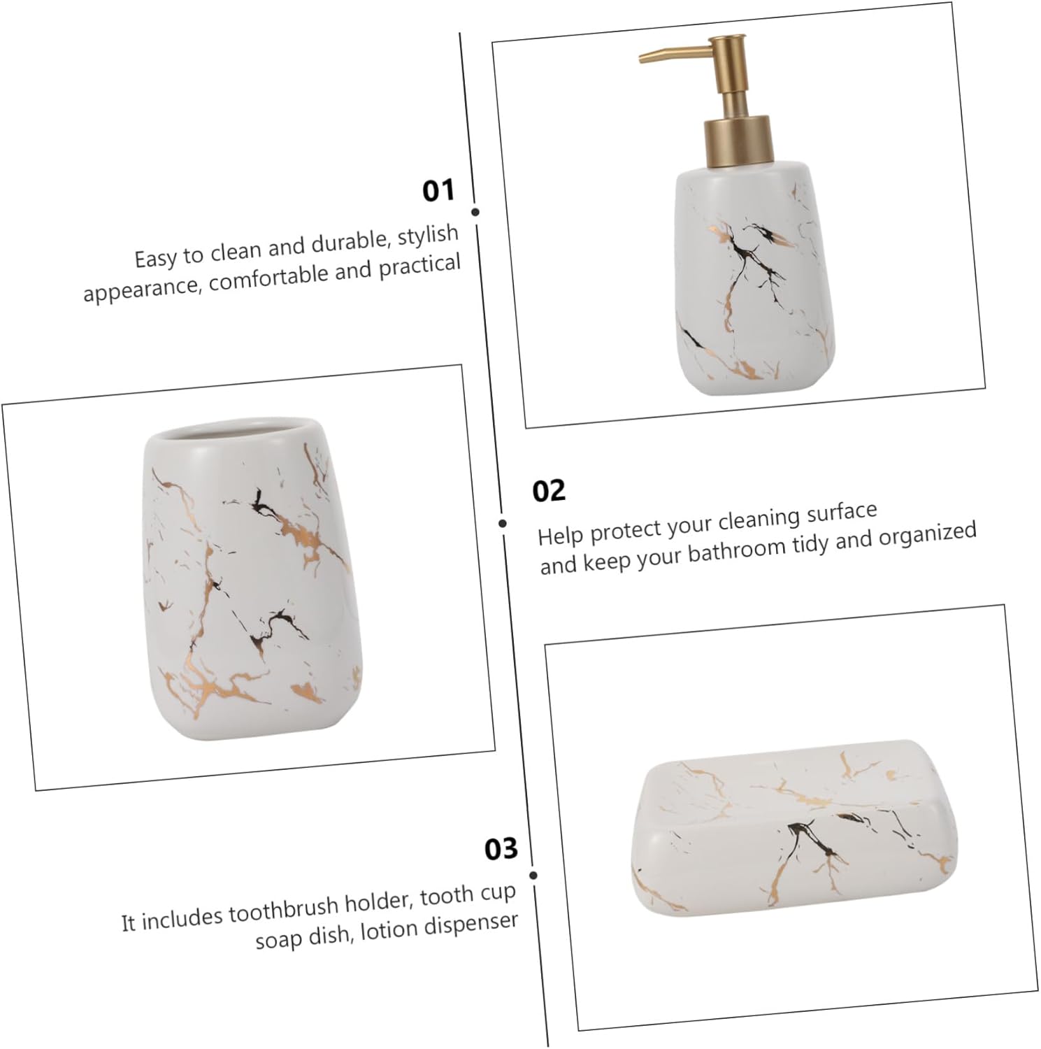 ABOOFAN 3-Piece Marble Soap Dispenser