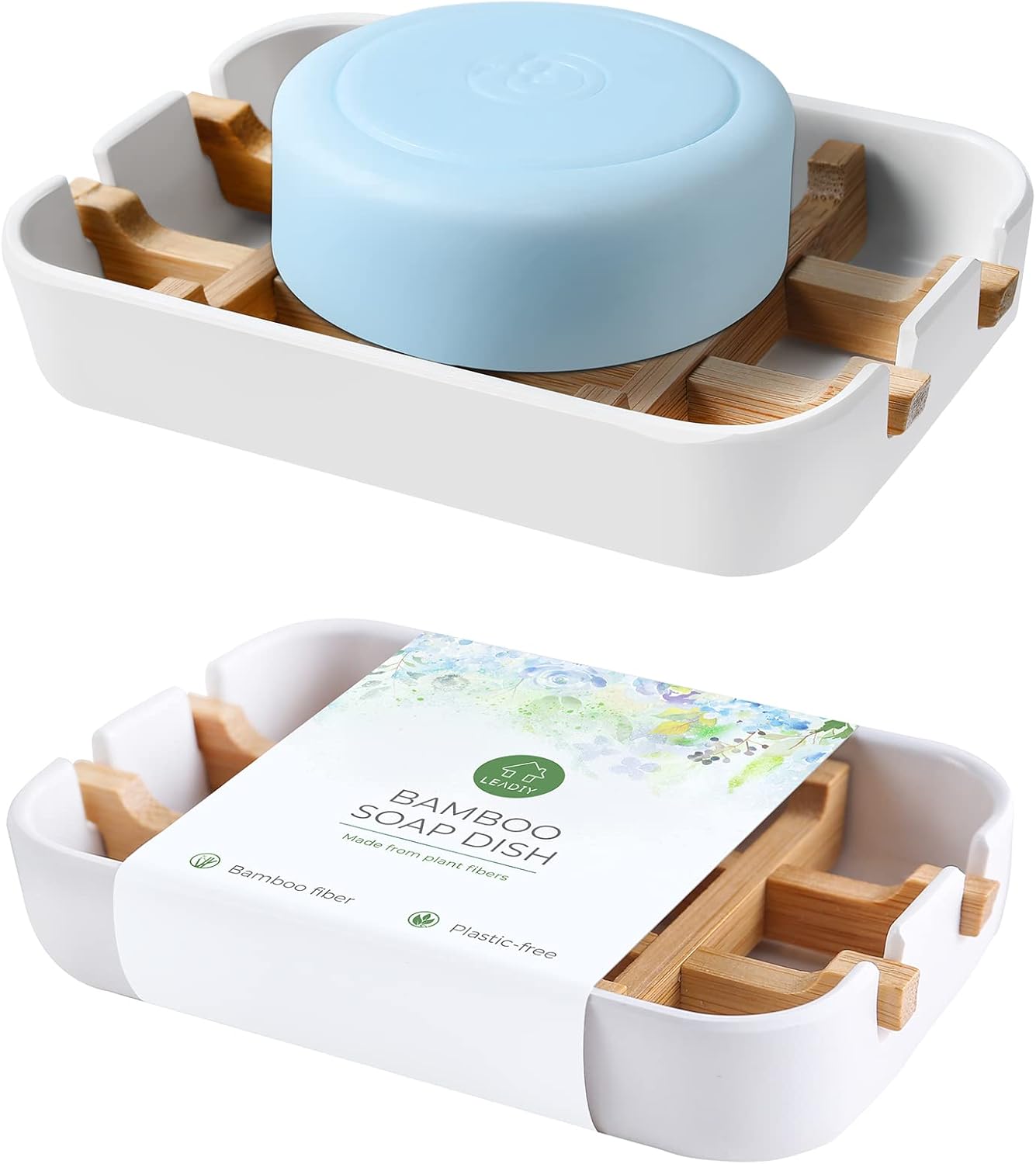 Leadiy 2-Pack Bamboo Bar Soap Dishes Eco-Friendly Reusable forHome Kitchen