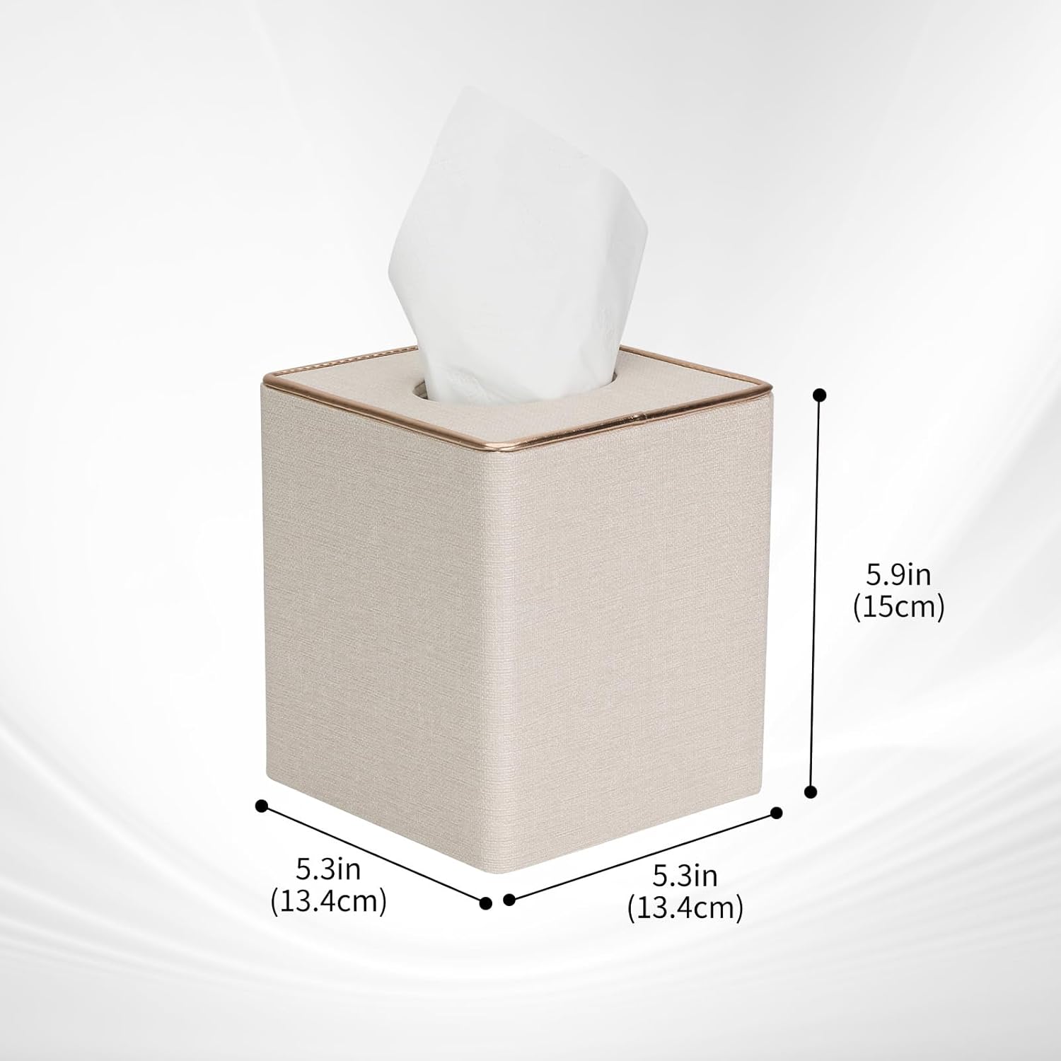 MOCHTERO Decorative Linen Tissue Box Cover Rose Gold Trim