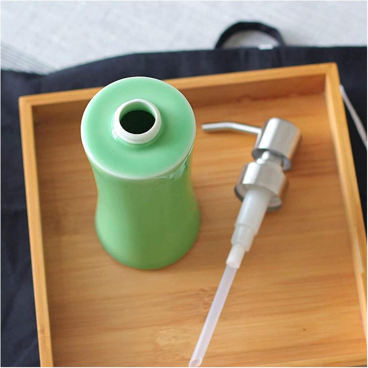 NTIYOU Countertop Soap Dispenser Ceramic Refillable Green