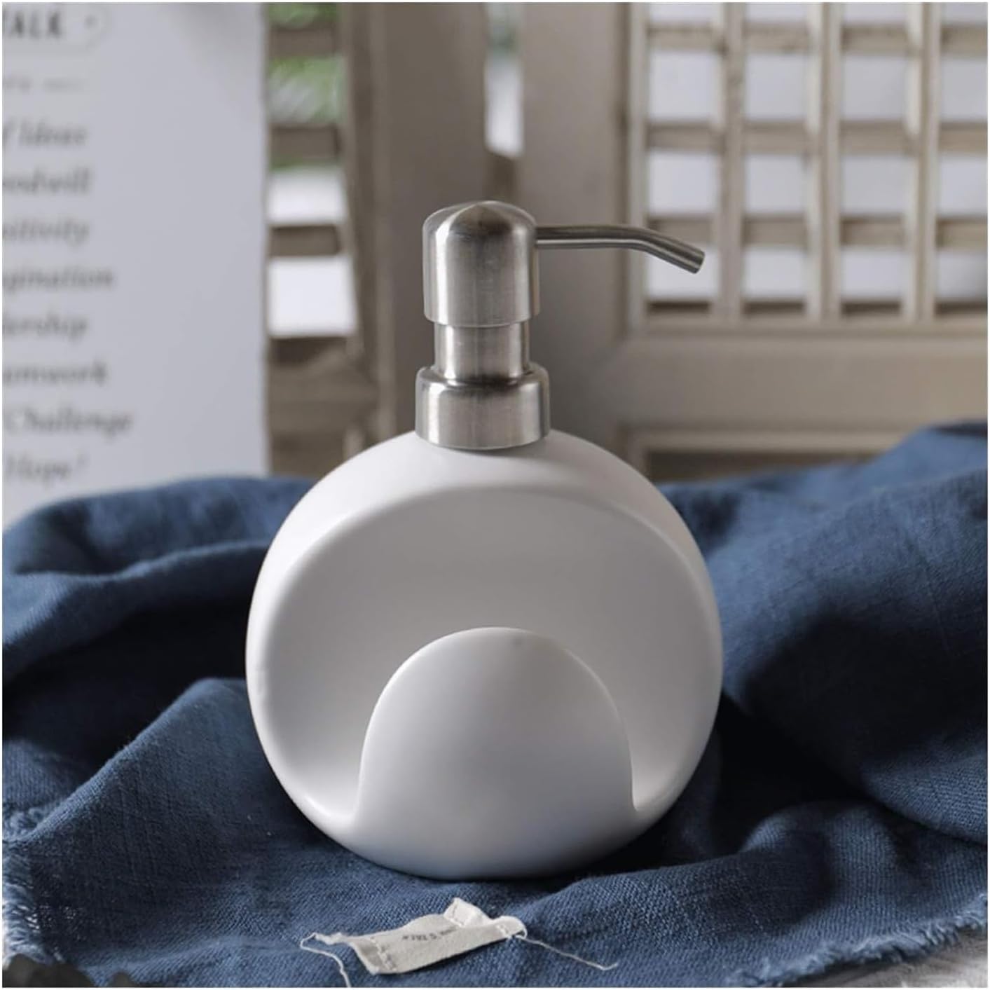Cute Compact 400ml Ceramic Soap Dispenser with Sponge_holder for Home Bathroom
