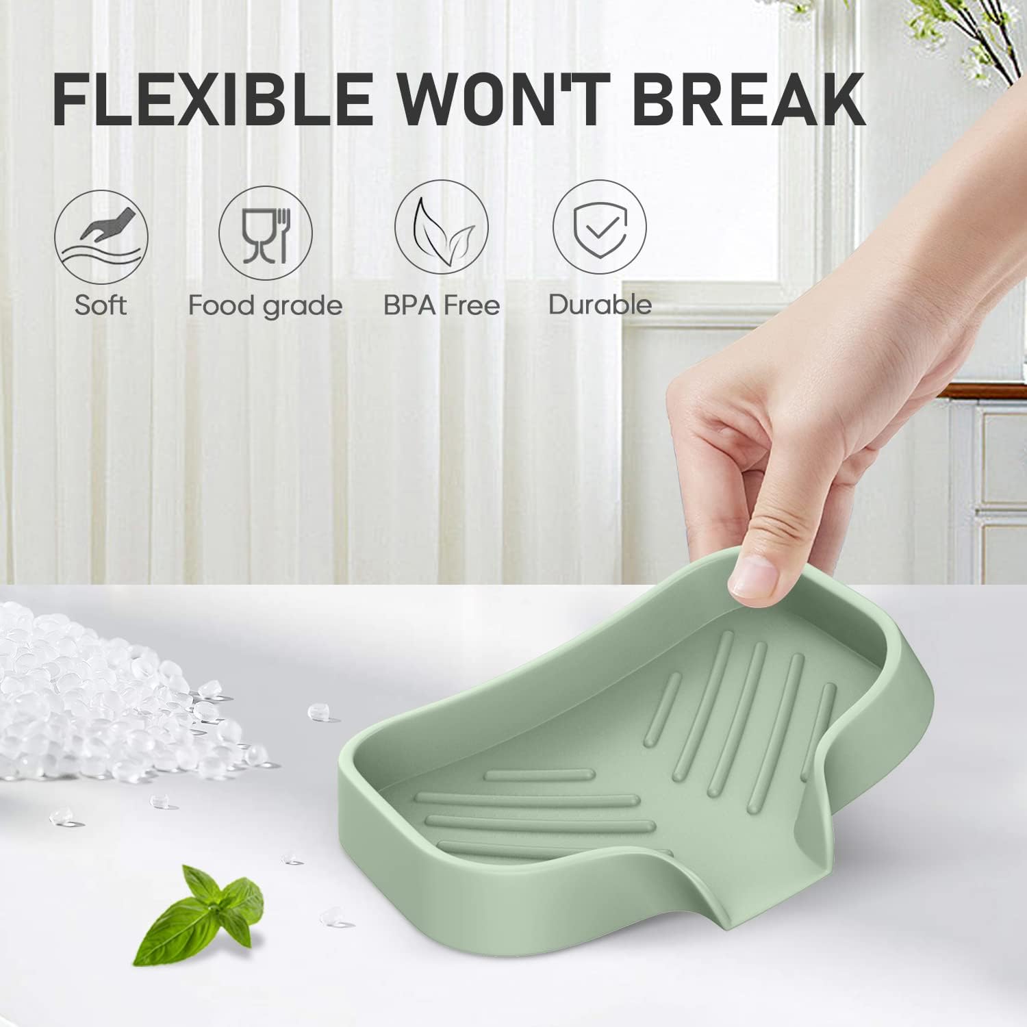 Exceptional Silicone Soap Dish with 4 Pieces Self-Draining Multi-Functional Design