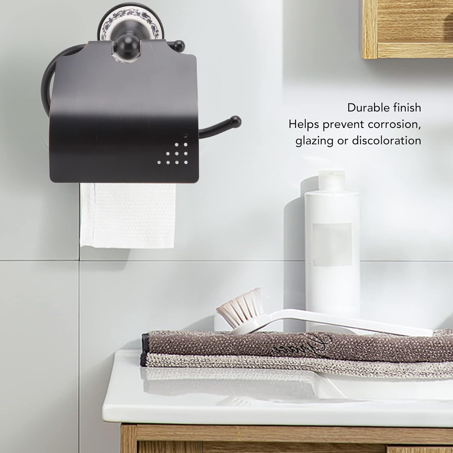 Tissue Roll Storage Shelf Toilet Paper Holder Black Wall-Mounted Dispenser