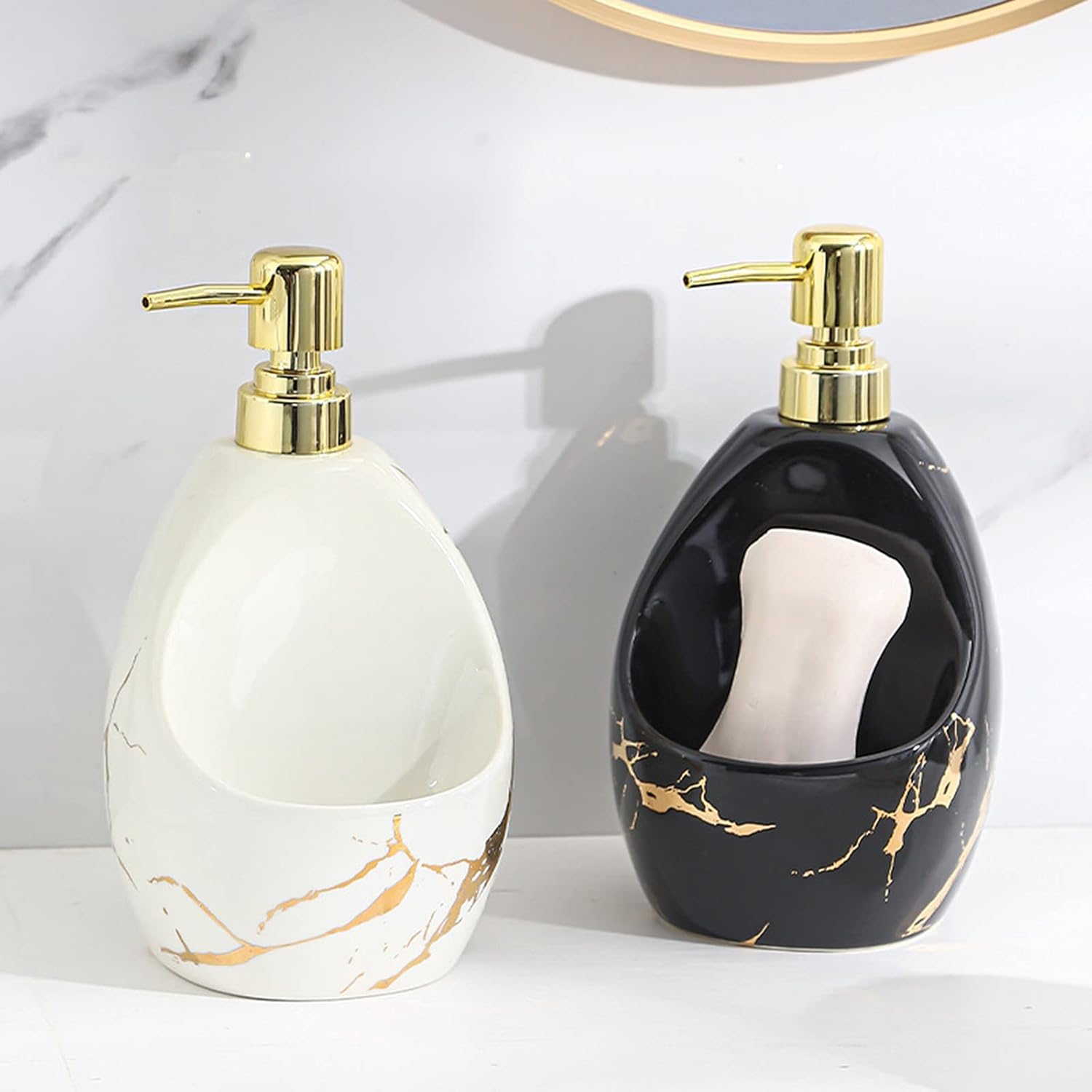 Duiaynke Magnetic Countertop Soap Dish Dispenser with Sponge Organizer