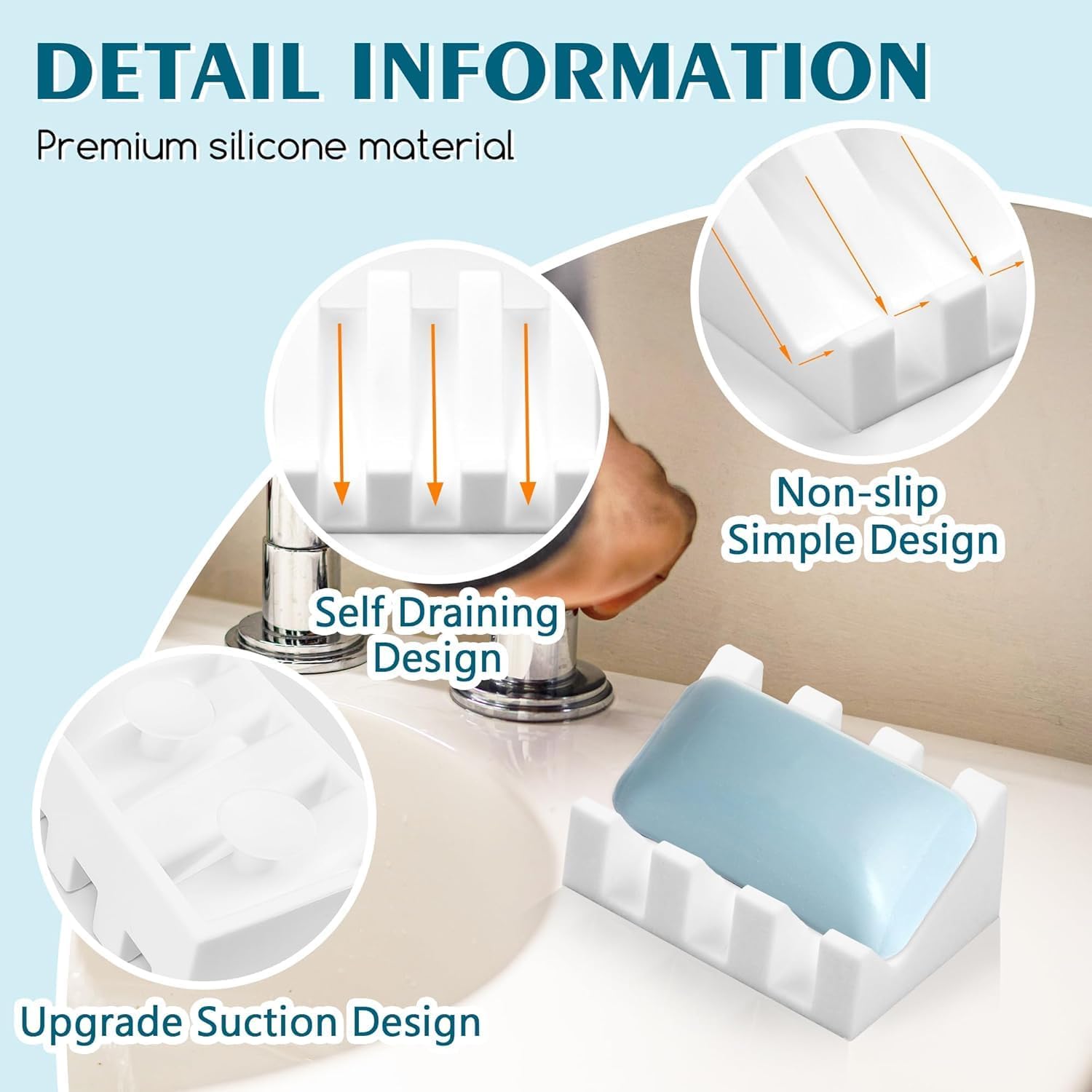 Premium Silicone Soap Dish for Self-Draining Bar Soaps