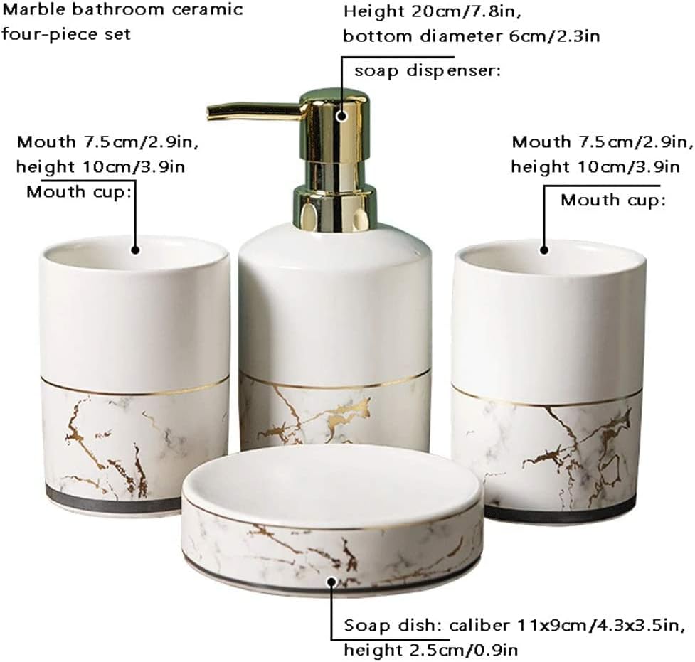 Elegant Marble Soap Dispenser Set - 4-Piece bathroom Set 300ml Capacity