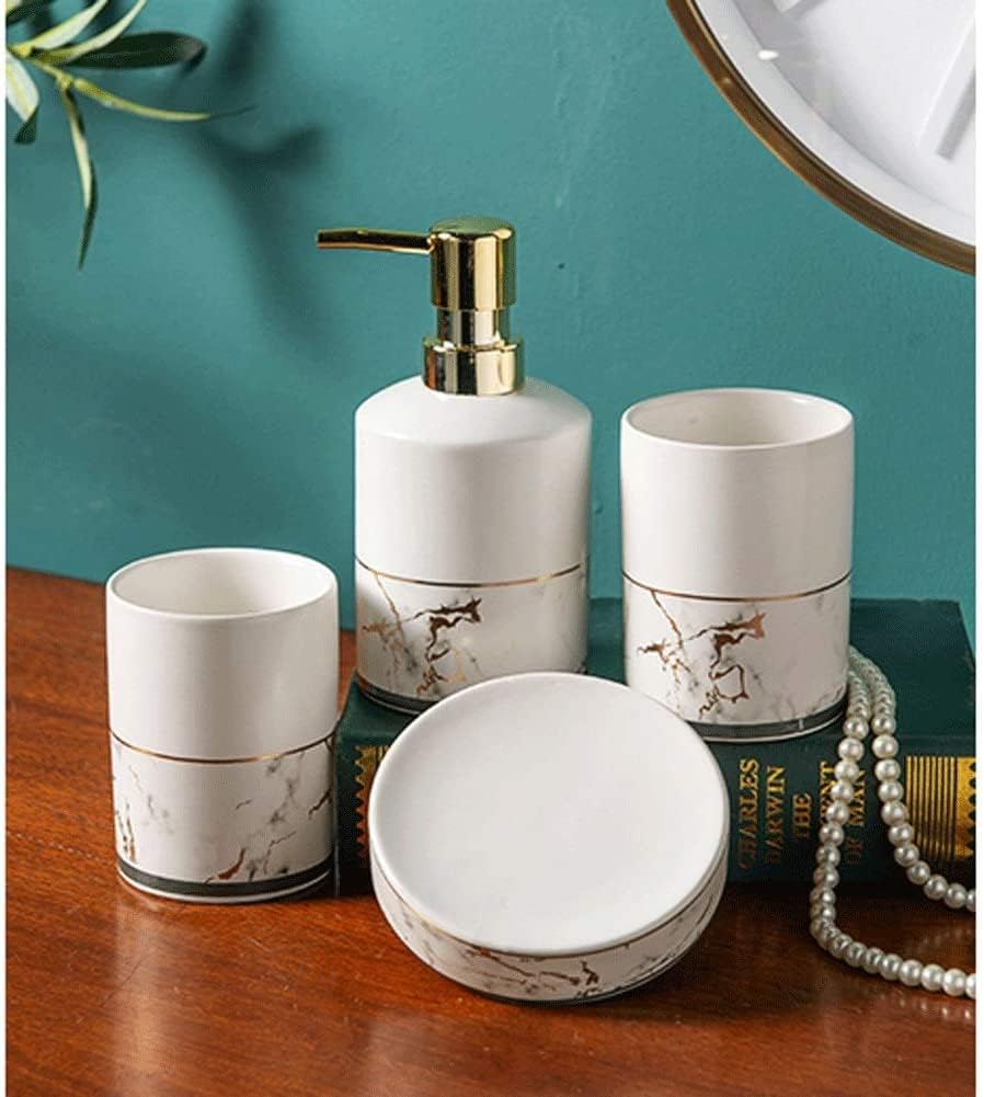 Elegant Marble Soap Dispenser Set - 4-Piece bathroom Set 300ml Capacity
