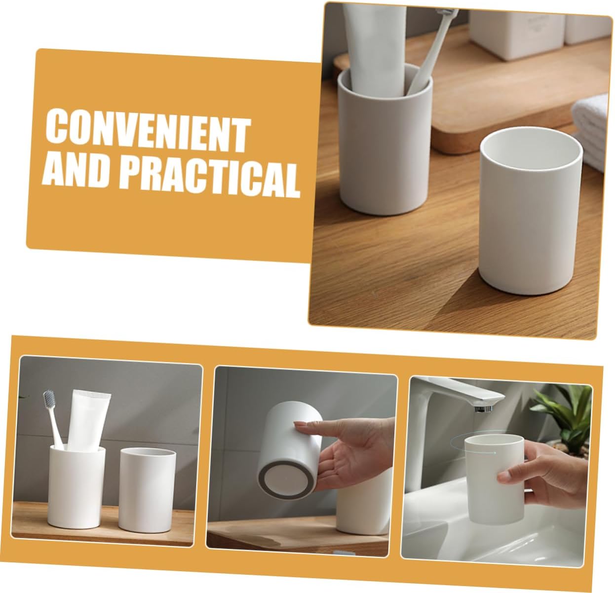 2-Piece Reusable Bathroom Tumbler Cup Holder Multi-Purpose Portable Plastic Design