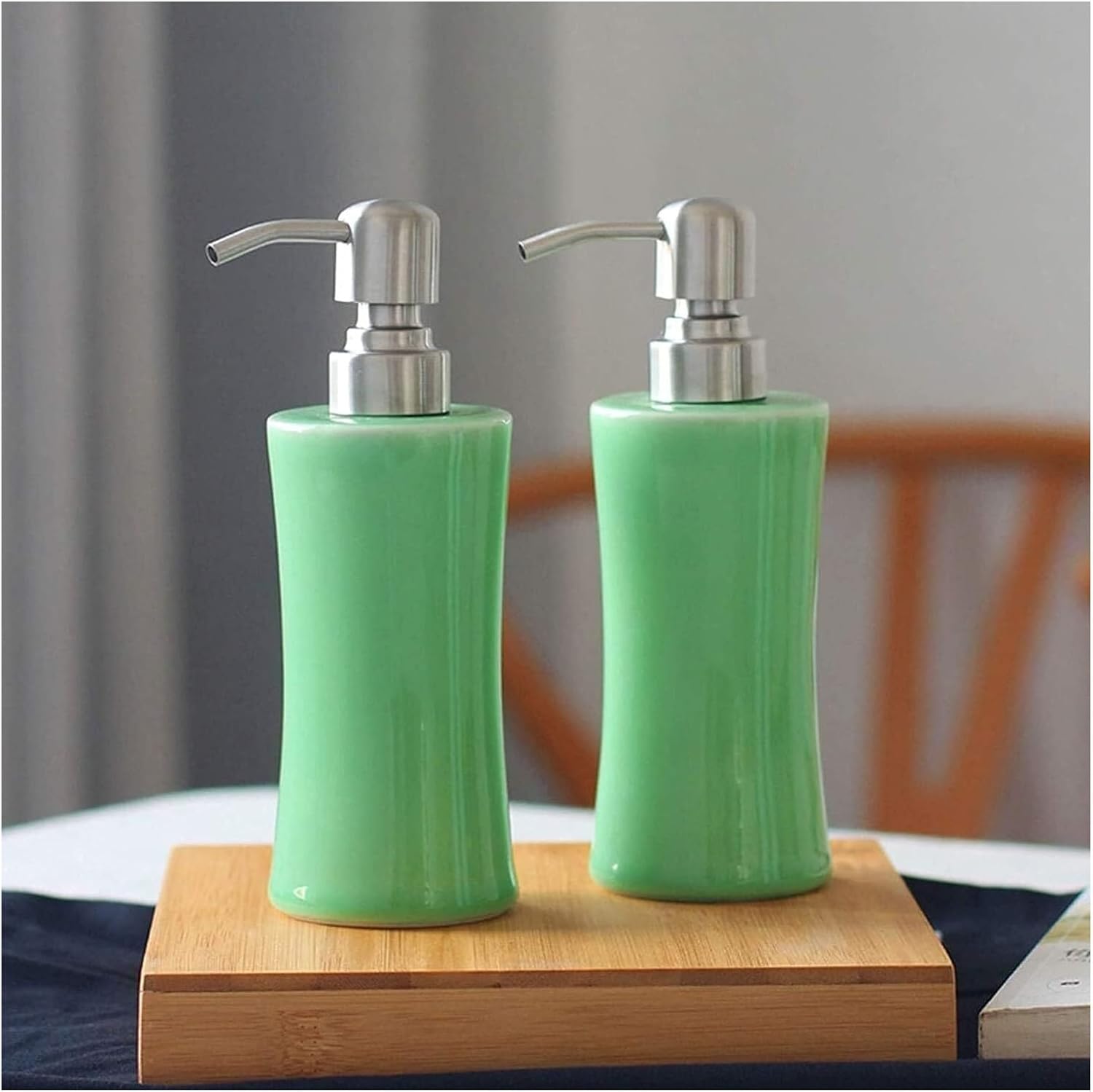 NTIYOU Countertop Soap Dispenser Ceramic Refillable Green