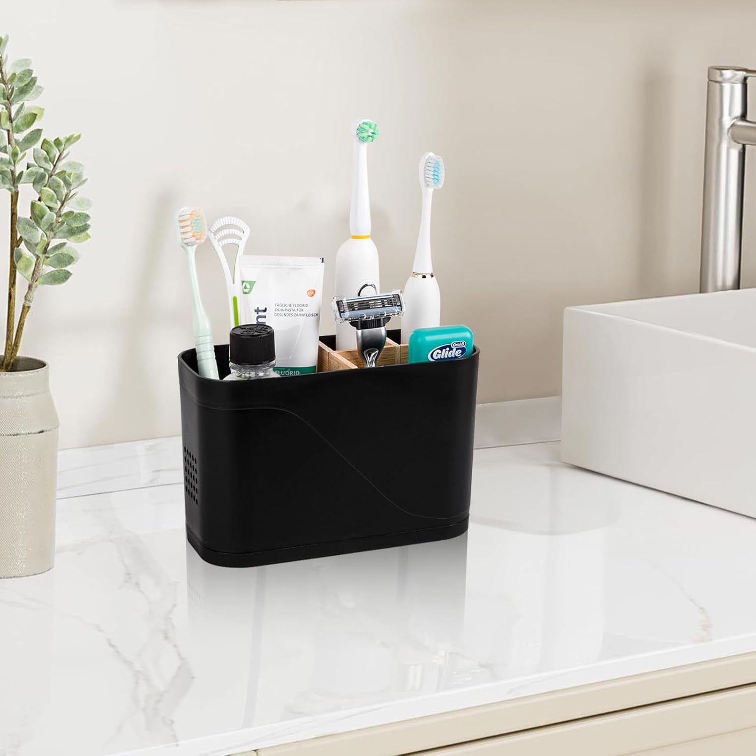 4-slot bamboo toothbrush holder