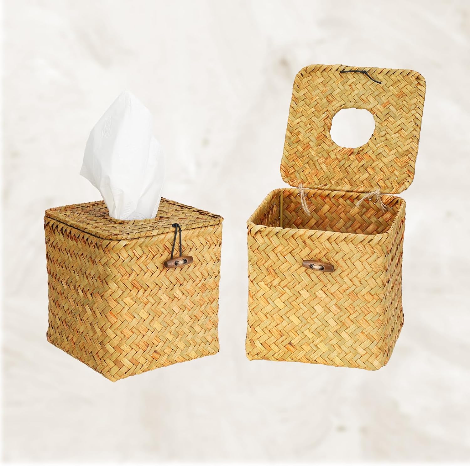 MoCHTERO Seagrass Tissue Box Cover - Square with Lid Orange