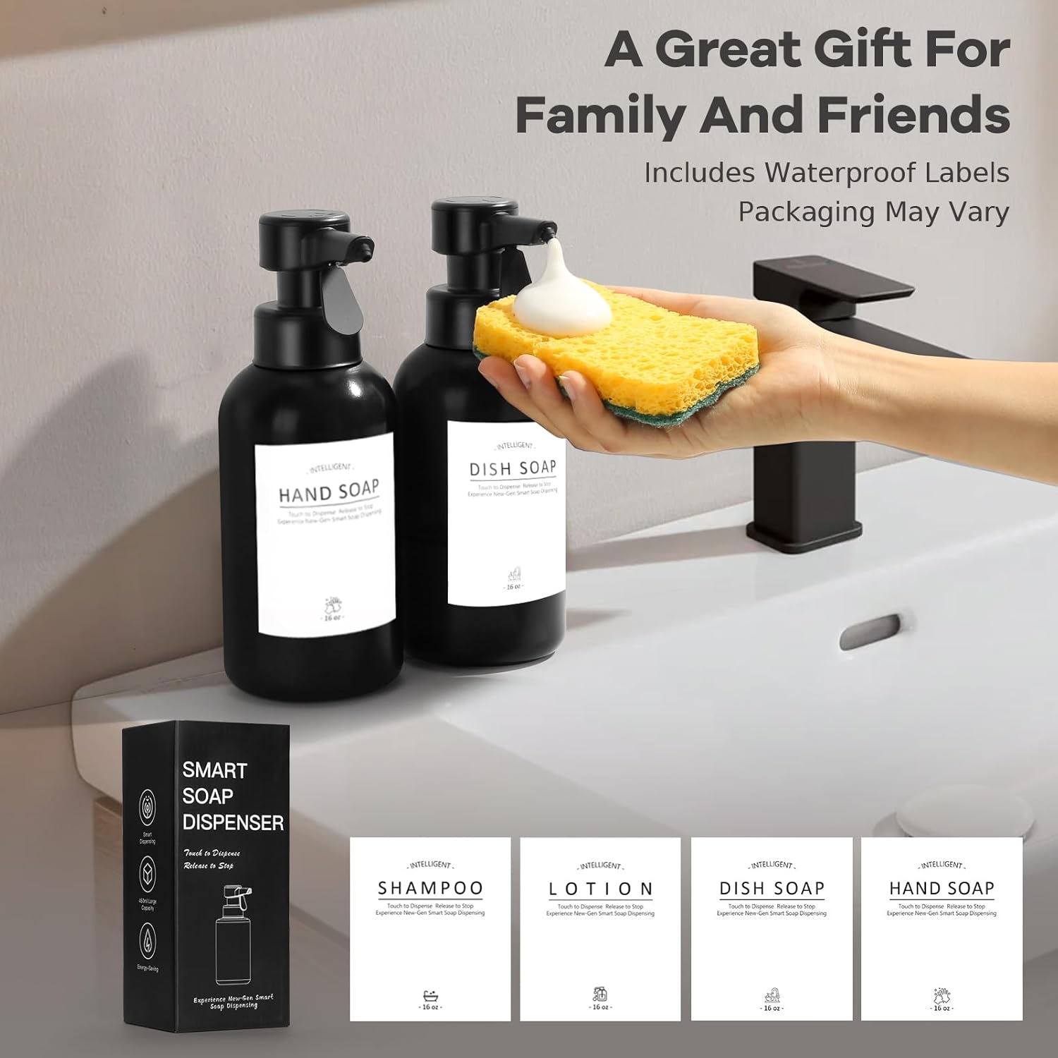 Monstake Touch-Activated Sprayless Dispenser - Sturdy 16 oz for Bathroom Kitchen