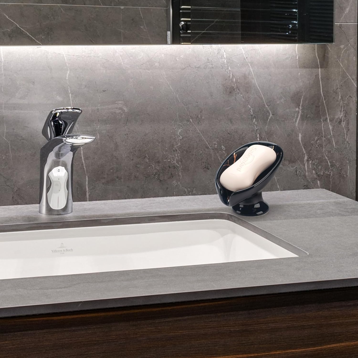 CERITA - Leaf-Shape Ceramic Soap Dish Self-Draining Modern Design Black