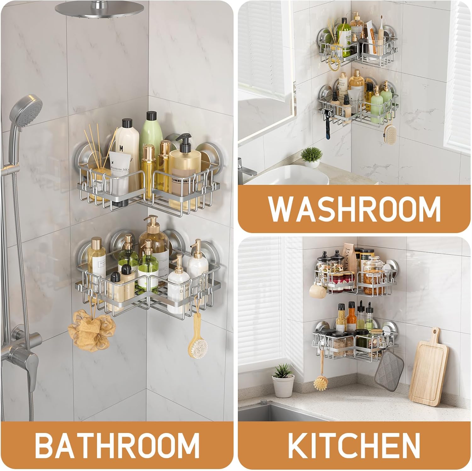 Strongly Adaptable Corner Shower Caddies