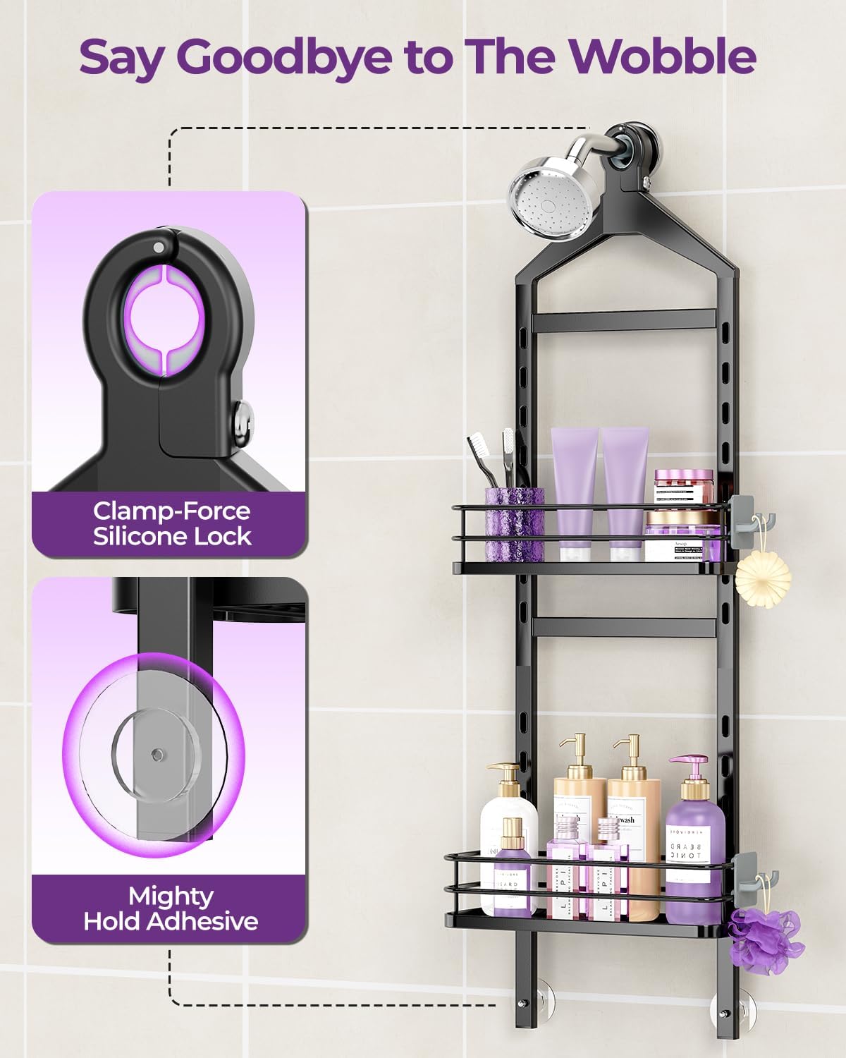 ODesign 2 Tier Height-Adjustable Shower Caddy