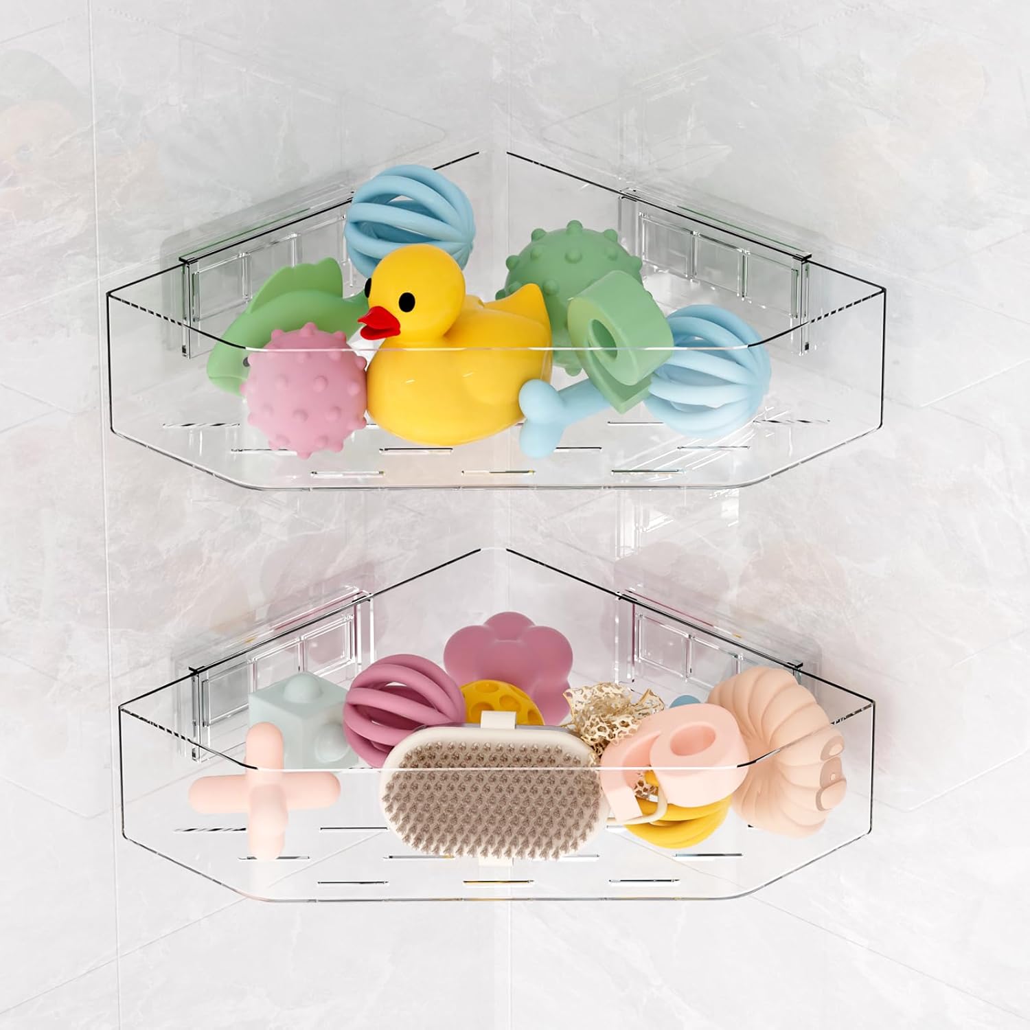 Natheeph 2-Pack Clear Bath Toy Organizer with Drainage and Wall Mount