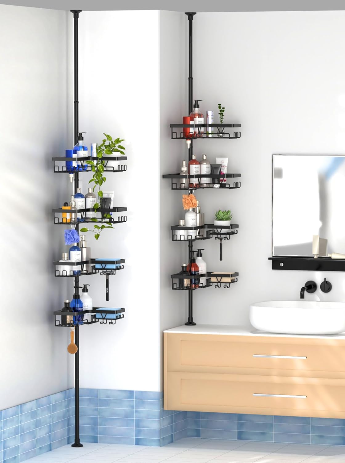 4-Tier Adjustable Corner Shower Caddy Bathtub Organizer